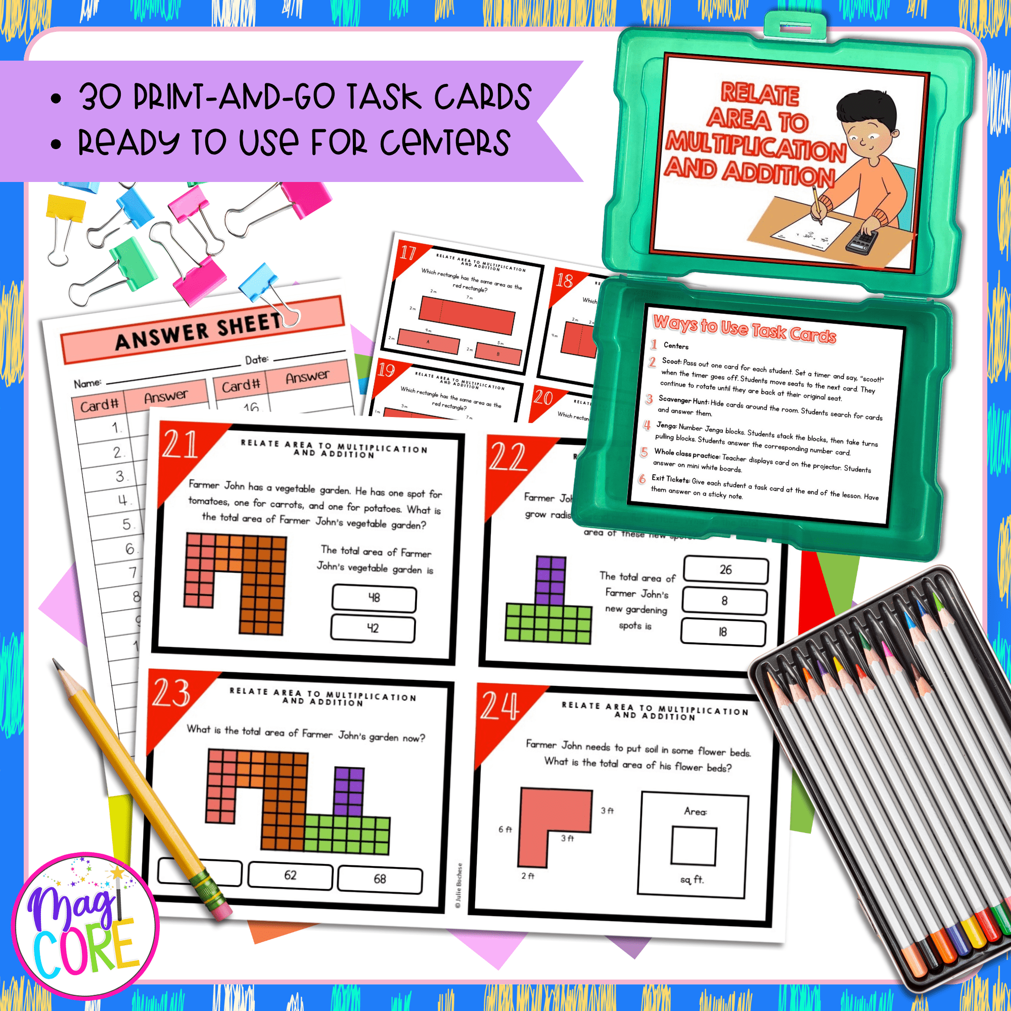 Relate Area to Multiplication and Addition - 3rd Grade Math Task Cards 3.MD.C.7 - Image 2