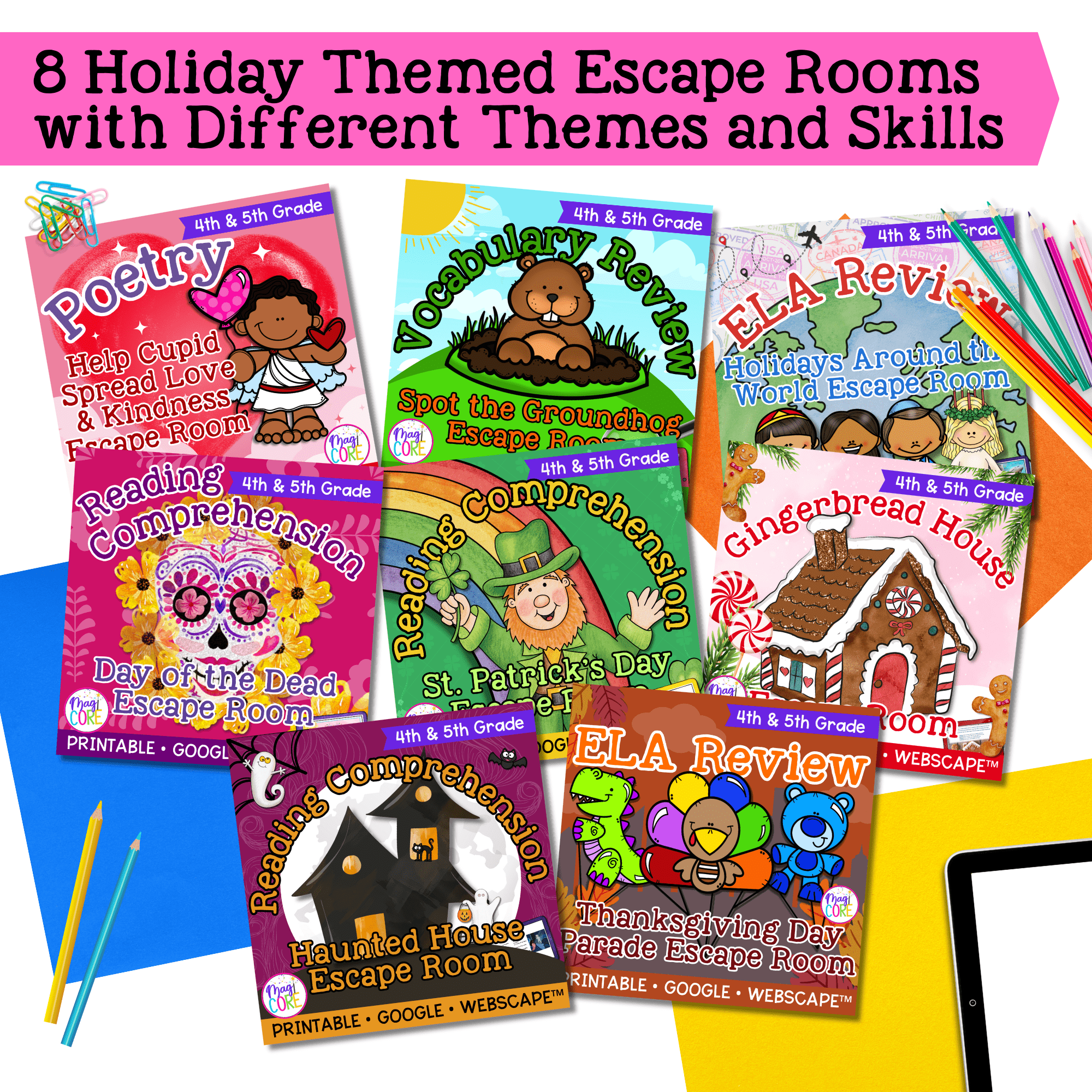 Holiday Escape Room Bundle 4th 5th Grade Reading Activity Valentines Ground Hog - Image 2