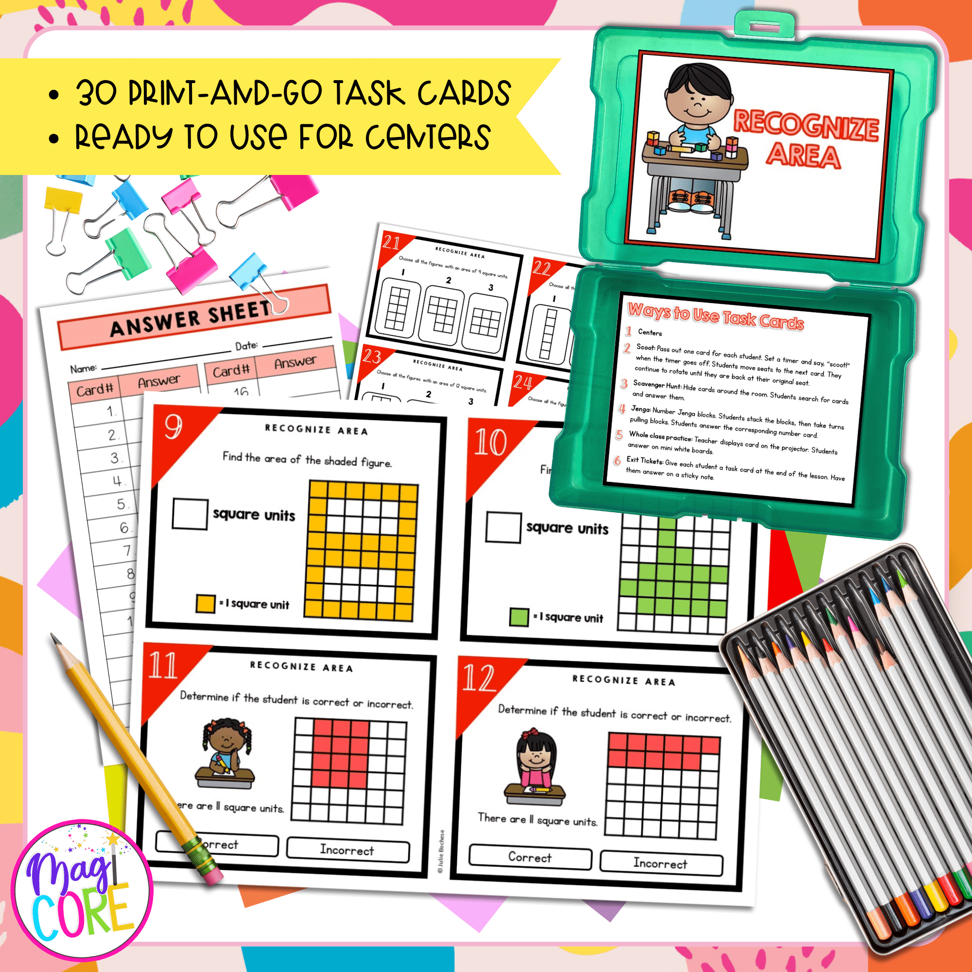 Recognize Area as an Attribute of Plane Figures - 3rd Grade Task Cards 3.MD.C.5 - Image 2