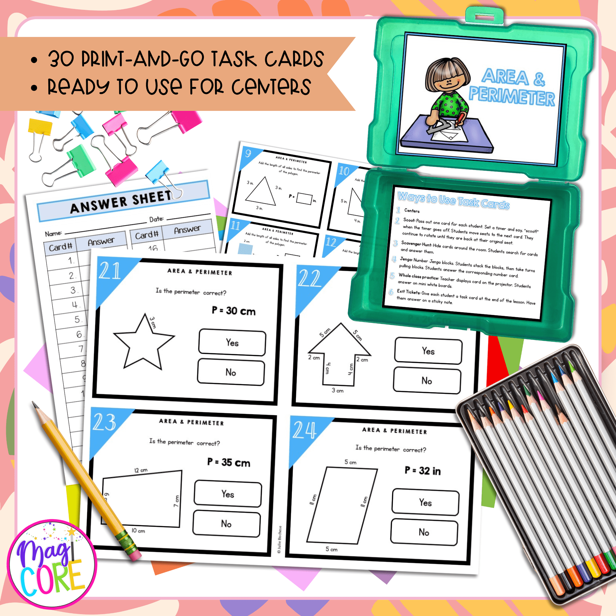 Area and Perimeter Shapes - 3rd Grade Math Task Cards 3.MD.D.8 - Image 2
