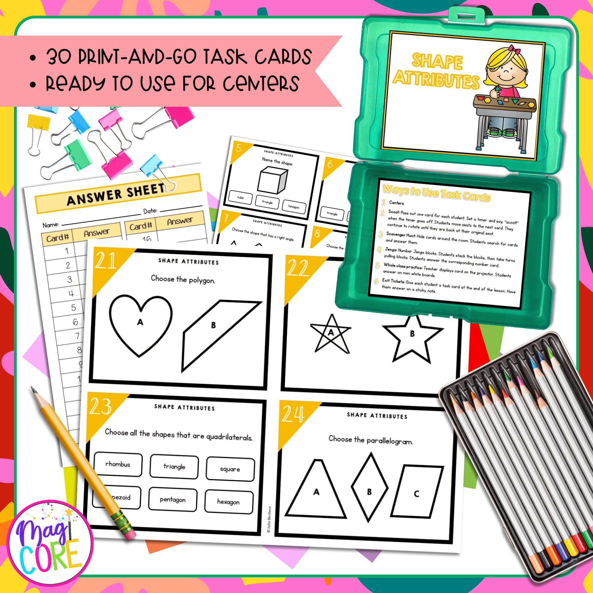 Compare Shape Attributes - 3rd Grade Math Task Cards - 3.G.A.1 - Image 2