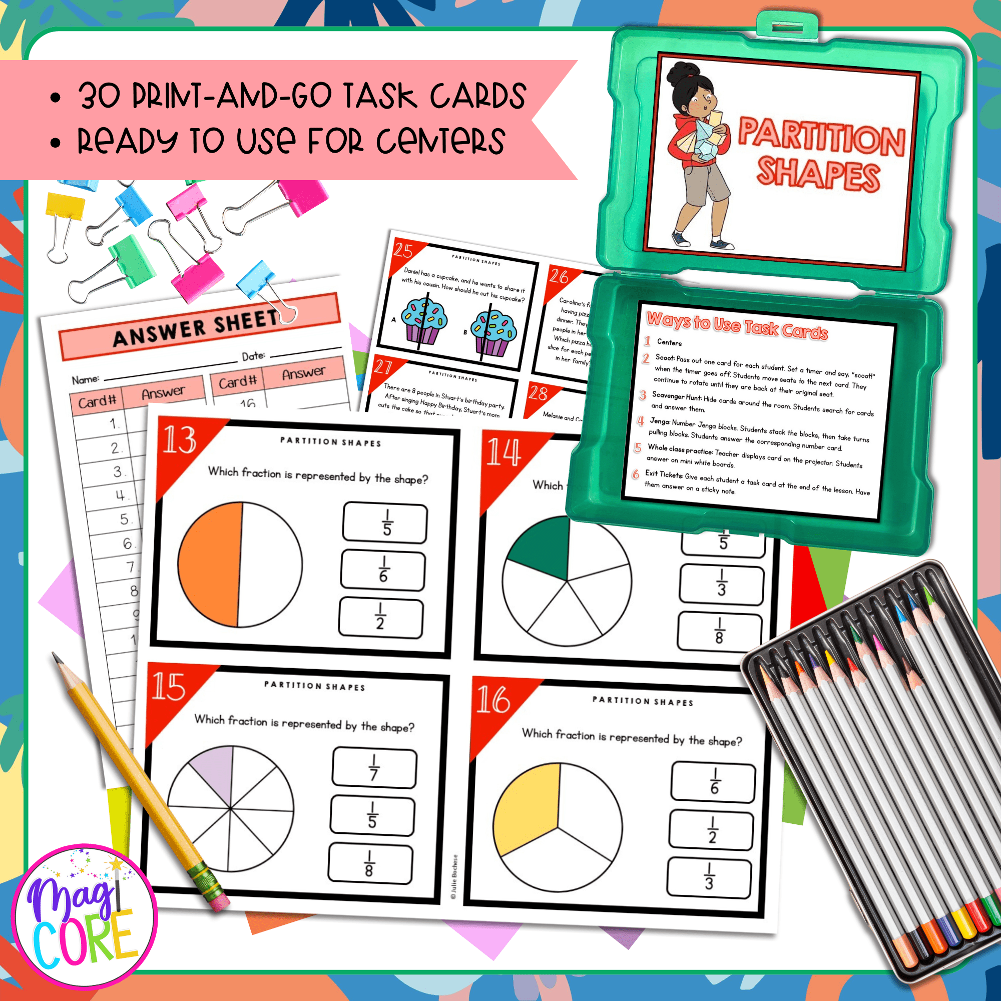 Partition Shapes Into Parts with Equal Areas - 3rd Grade Math Task Cards 3.G.A.2 - Image 2
