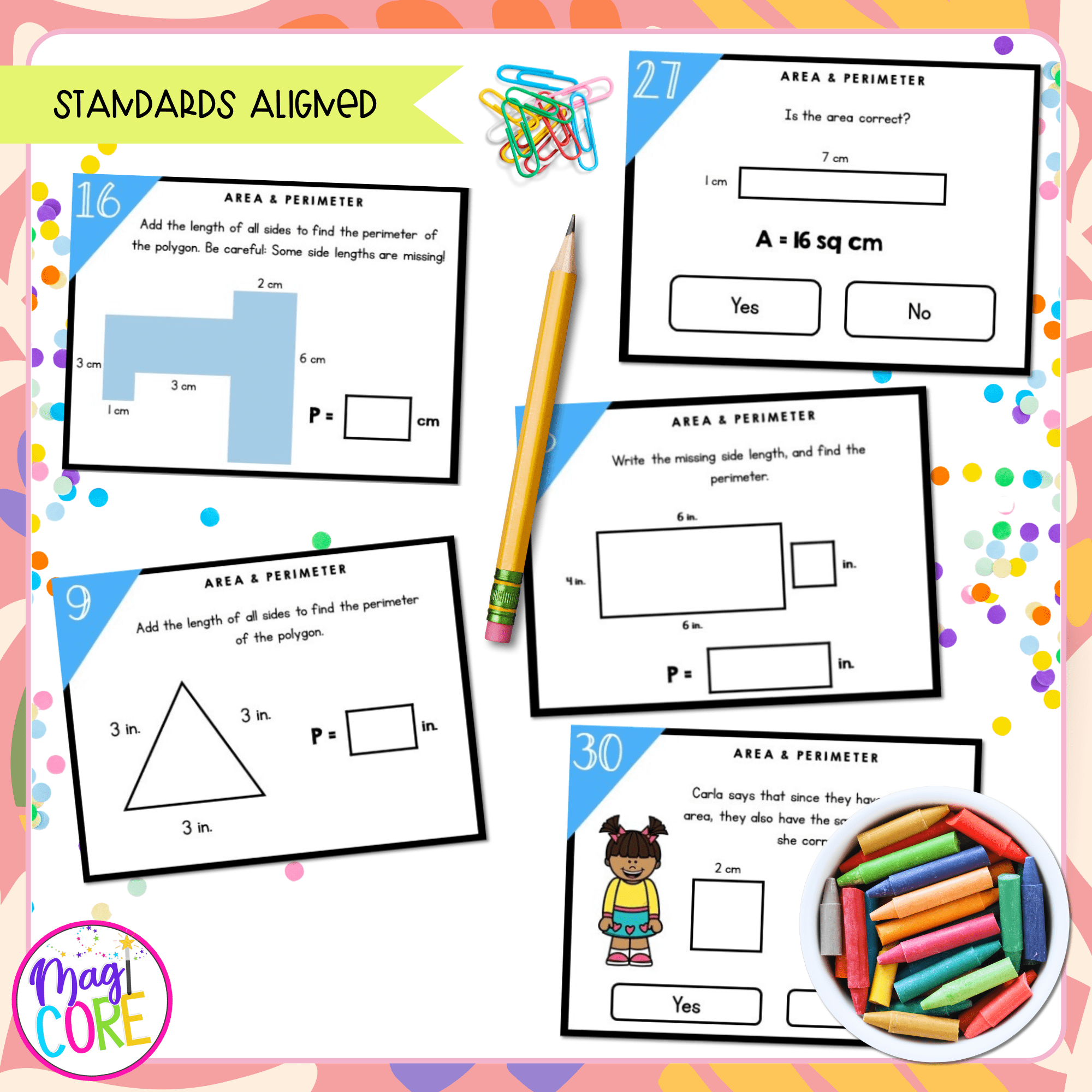 Area and Perimeter Shapes - 3rd Grade Math Task Cards 3.MD.D.8 - Image 4