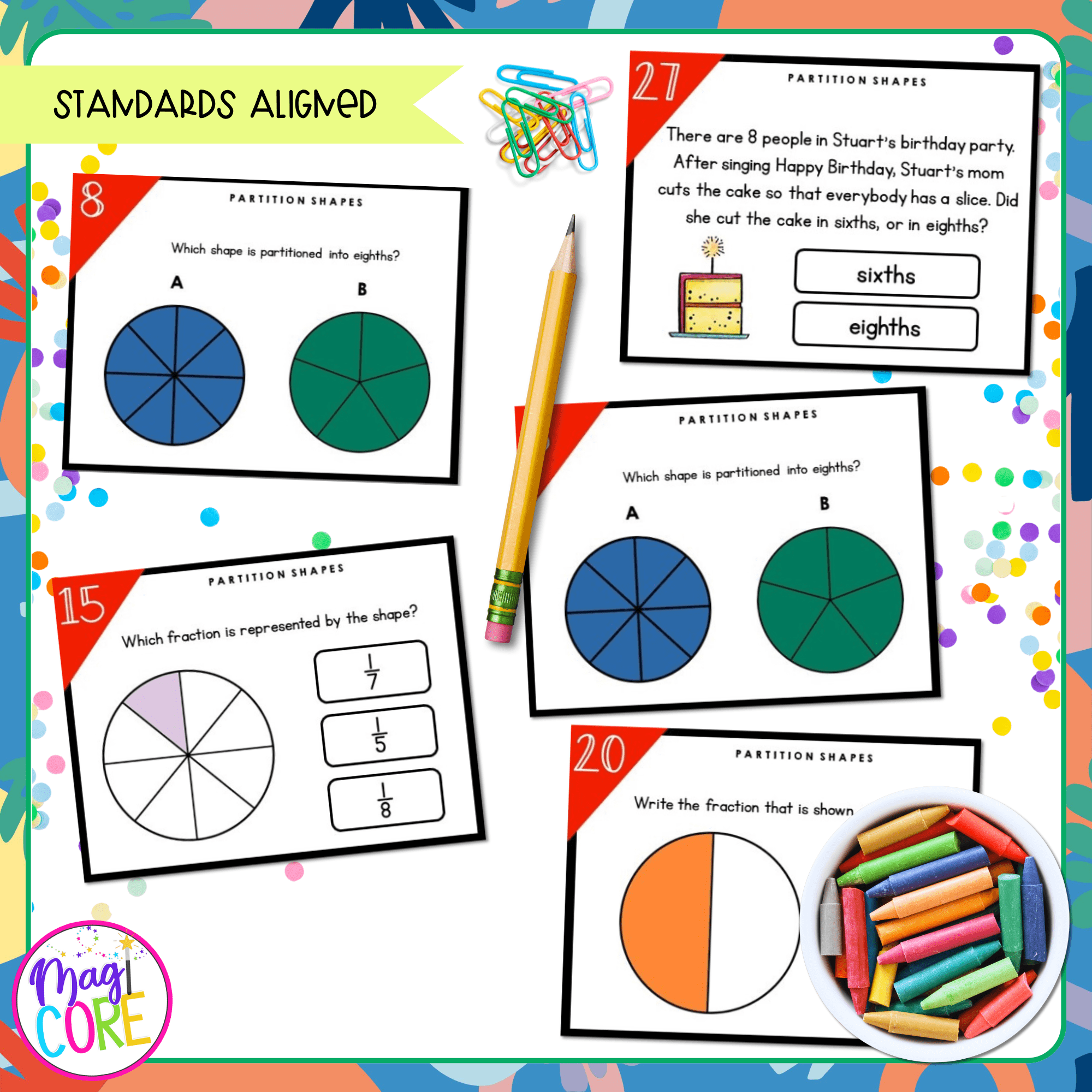 Partition Shapes Into Parts with Equal Areas - 3rd Grade Math Task Cards 3.G.A.2 - Image 4
