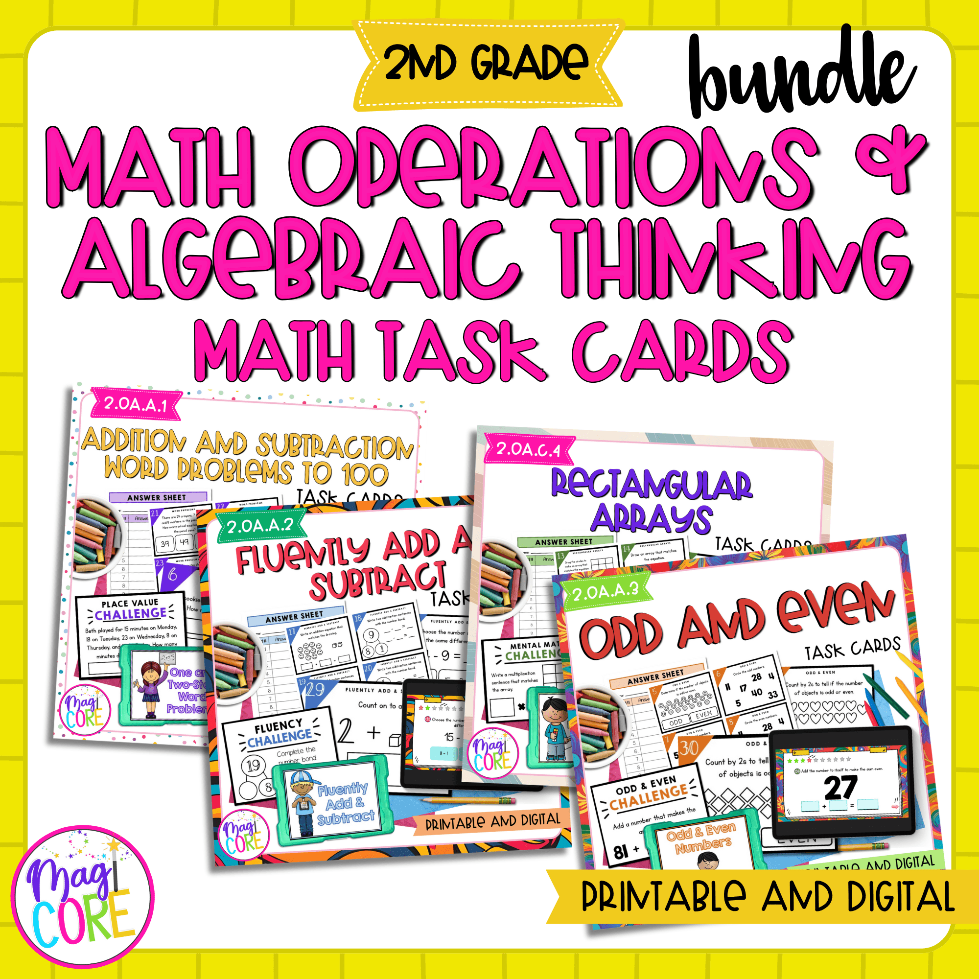 Math Operations & Algebraic Thinking - 2nd Grade Math Task Card Bundle