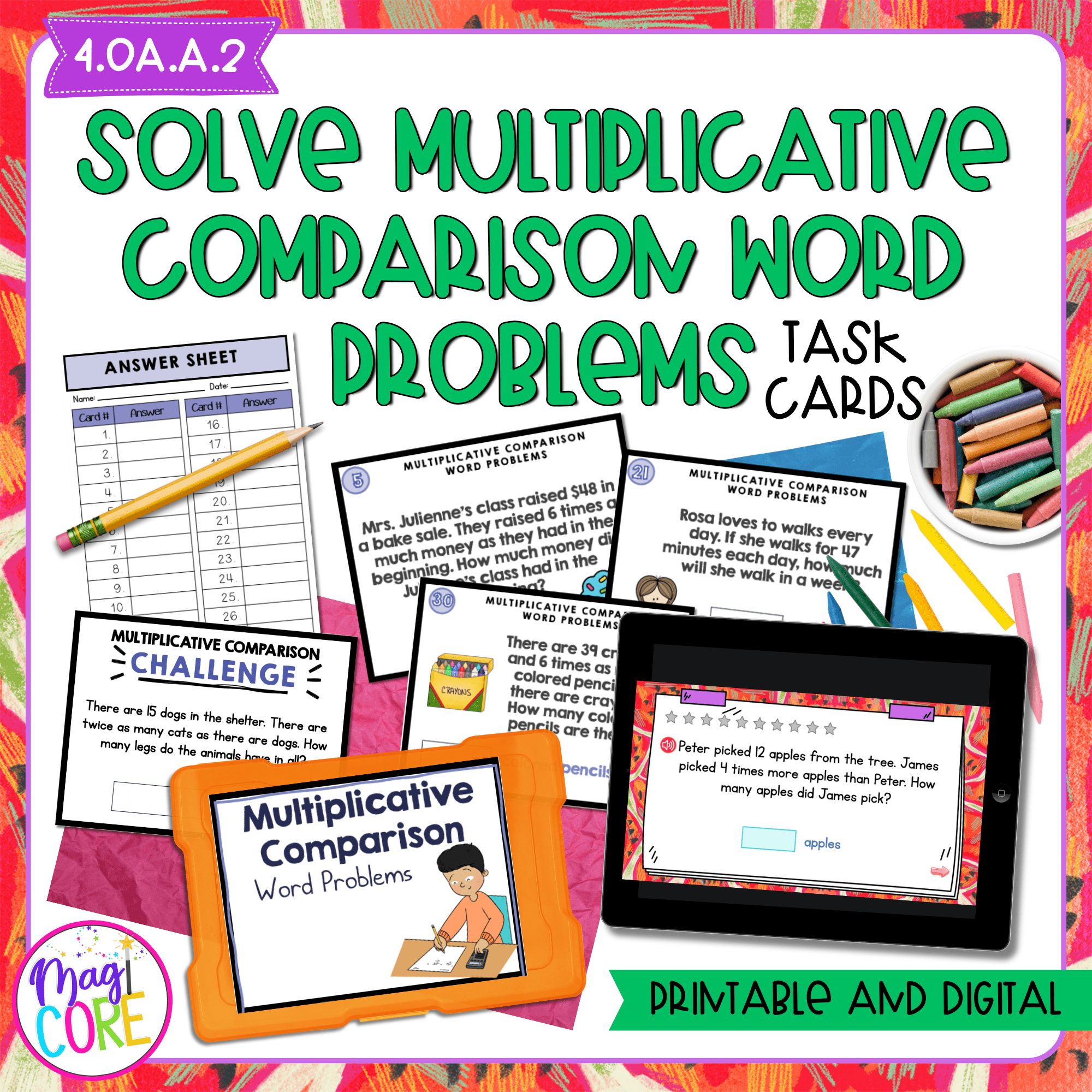 Multiplicative Comparison Word Problems Task Cards - 4th Grade - 4.OA.A.2