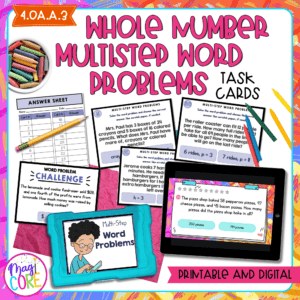 Multi-Step Word Problems - 4th Grade Task Cards - Print & Digital - 4.OA.A.3