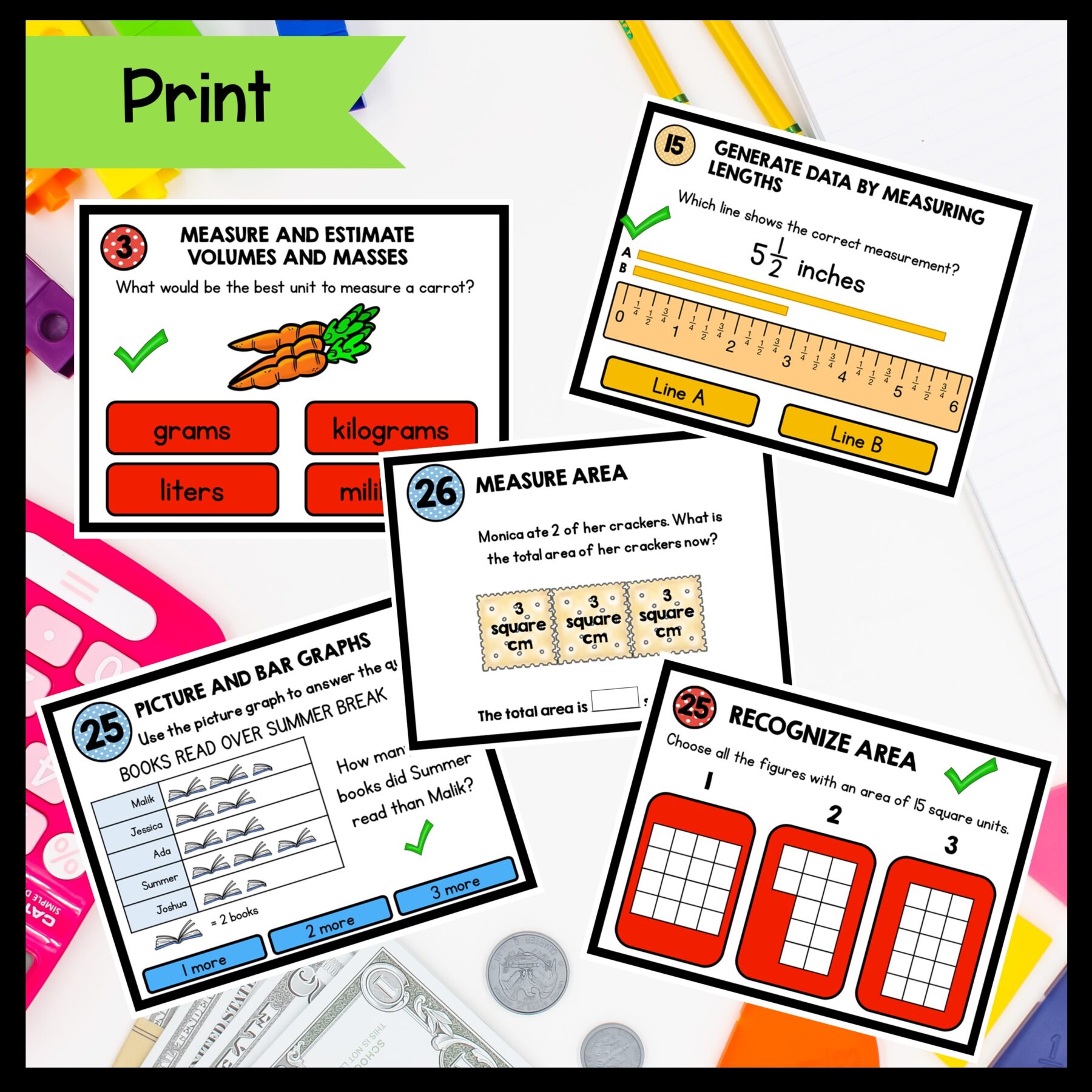 Measurement and Data - 3rd Grade Math Task Card Bundle - Image 3