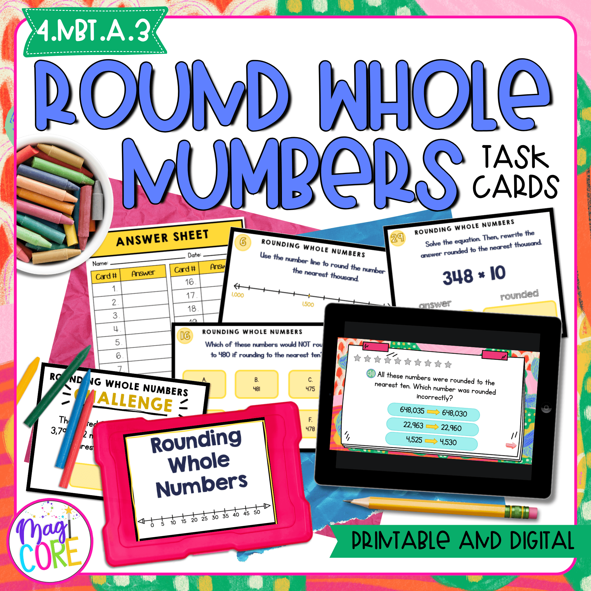 Rounding Whole Numbers - 4th Grade Task Cards - Print & Digital - 4.NBT.A.3