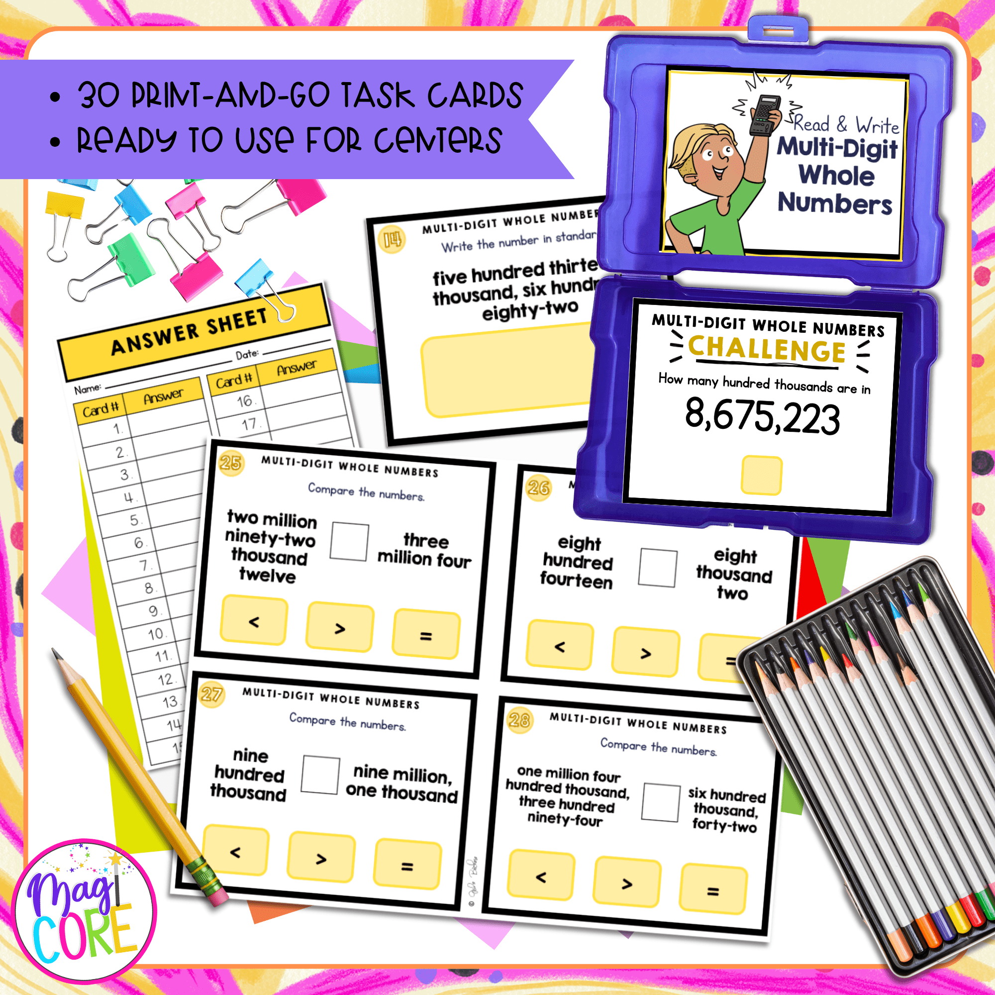Read & Write Multi-Digit Whole Numbers - 4th Grade Task Cards - Print & Digital - Image 2