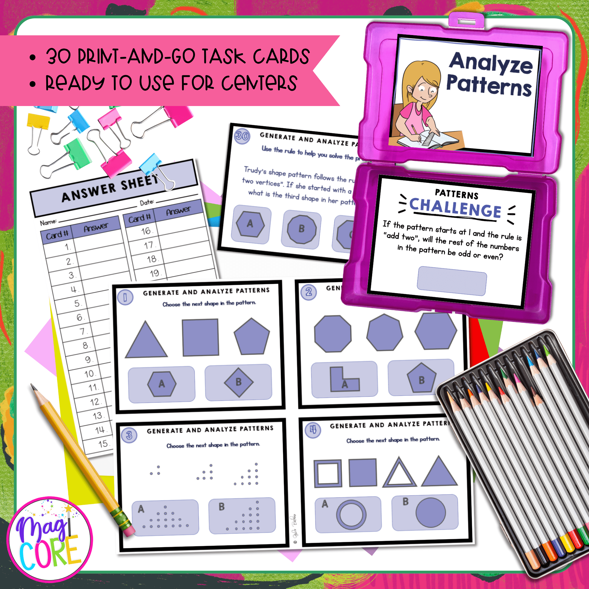 Number Patterns - 4th Grade Task Cards - 4.OA.C.5 - Print & Digital - Image 2