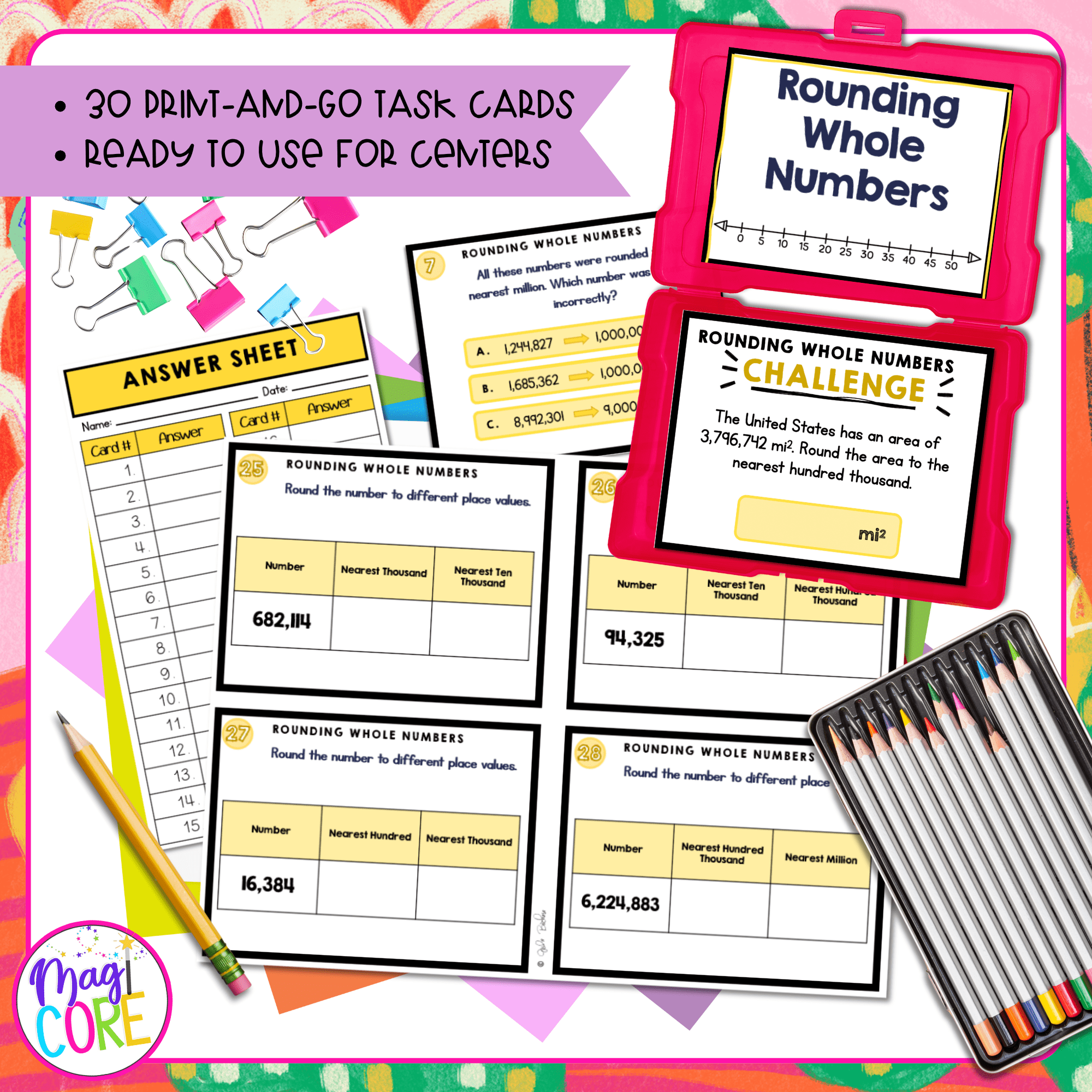 Rounding Whole Numbers - 4th Grade Task Cards - Print & Digital - 4.NBT.A.3 - Image 2