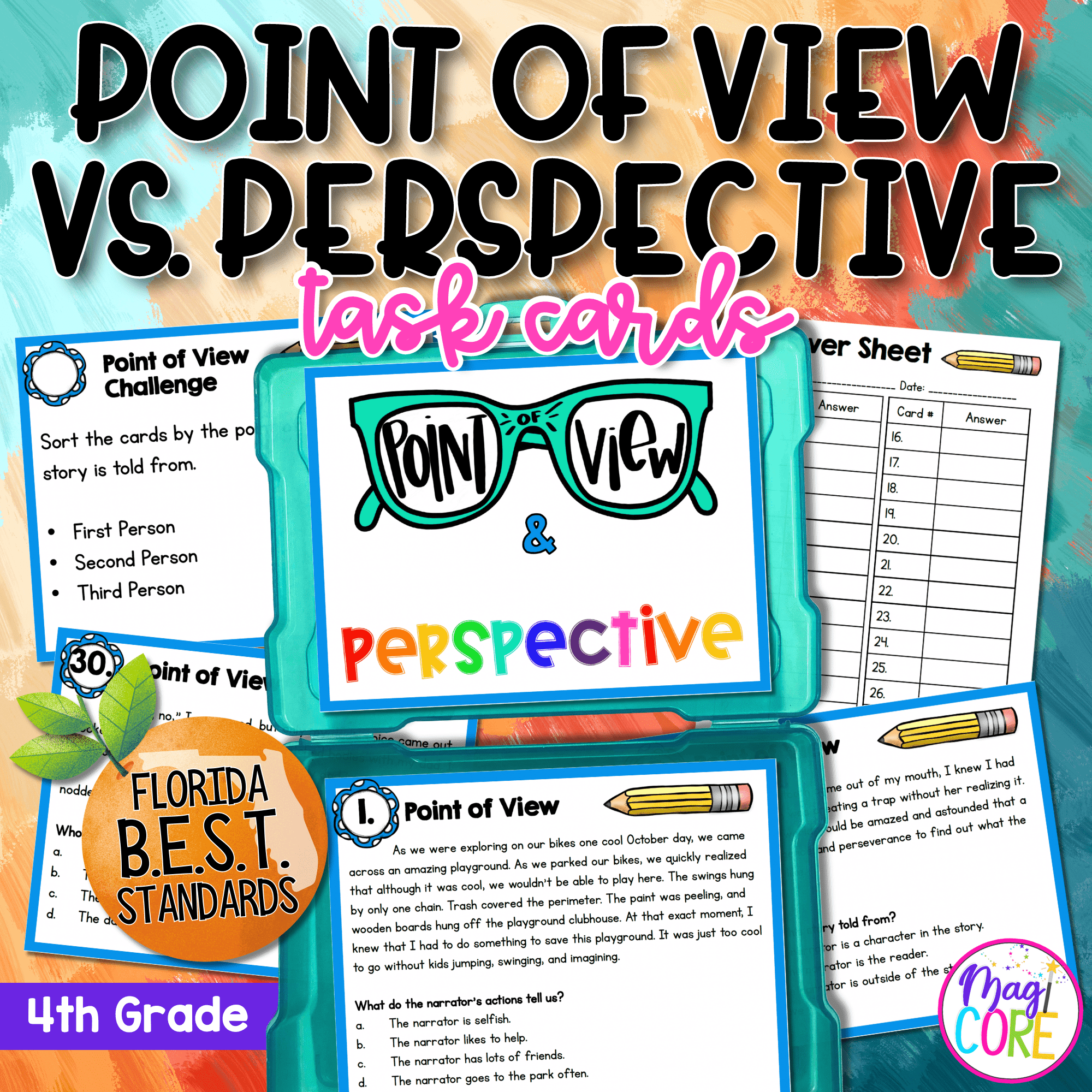 Point of View & Perspective Task Cards - 4th Grade FL BEST - ELA.4.R.1.3