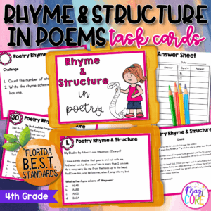 Rhyme & Structure in Poems Task Cards - 4th Grade FL BEST - ELA.4.R.1.4