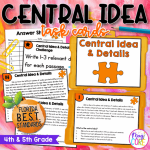 Central Idea Task Cards - 4th & 5th Grade FL BEST - ELA.4.R.2.2 & ELA.5.R.2.2
