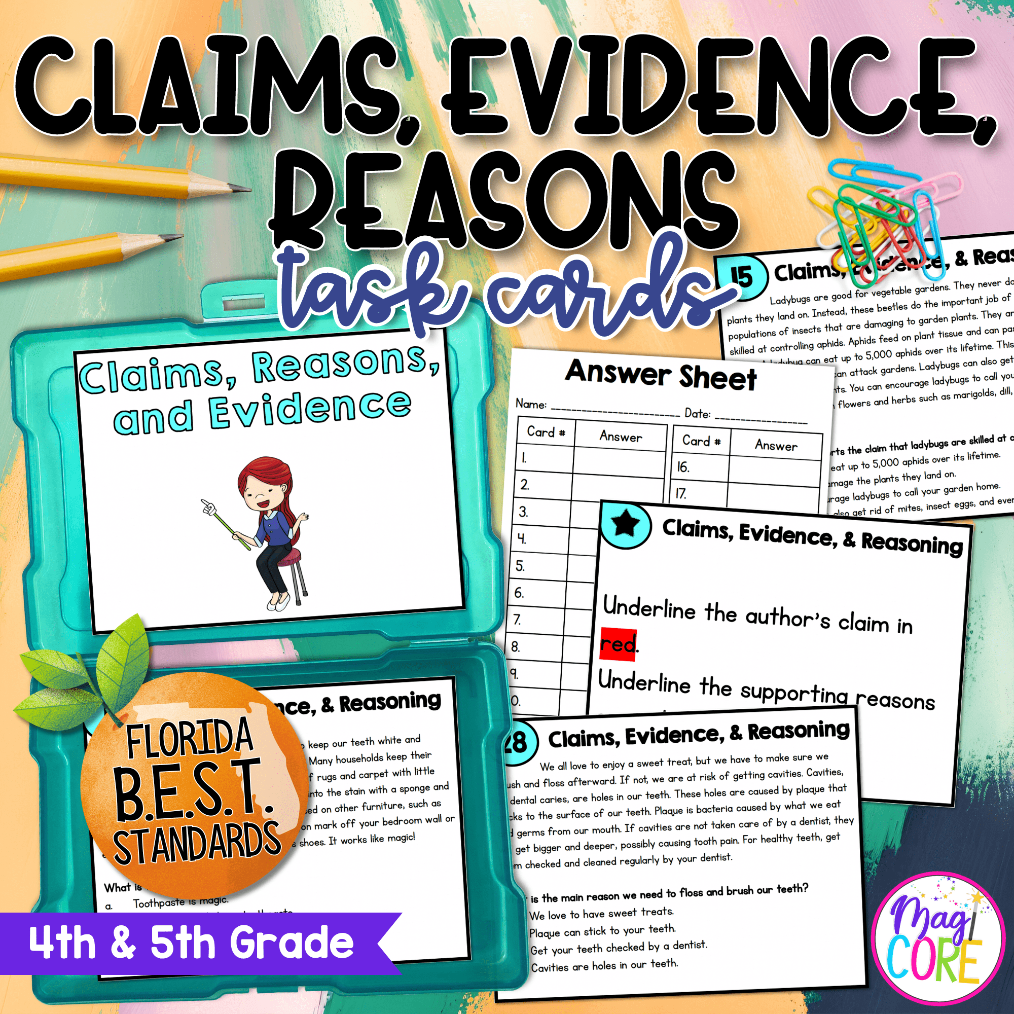 Author's Claim Task Cards 4th 5th Grade Florida FL BEST ELA.4.R.2.4 ELA.5.R.2.4