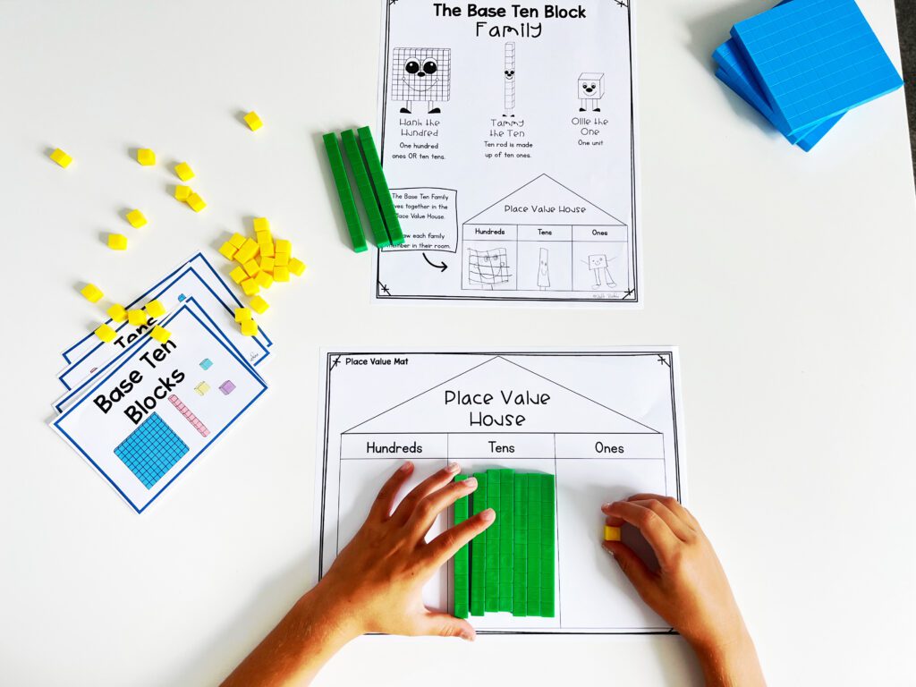When teaching place value 1.NBT.B.2 , utilize a place value chart to help students move from ones to tens to hundreds.