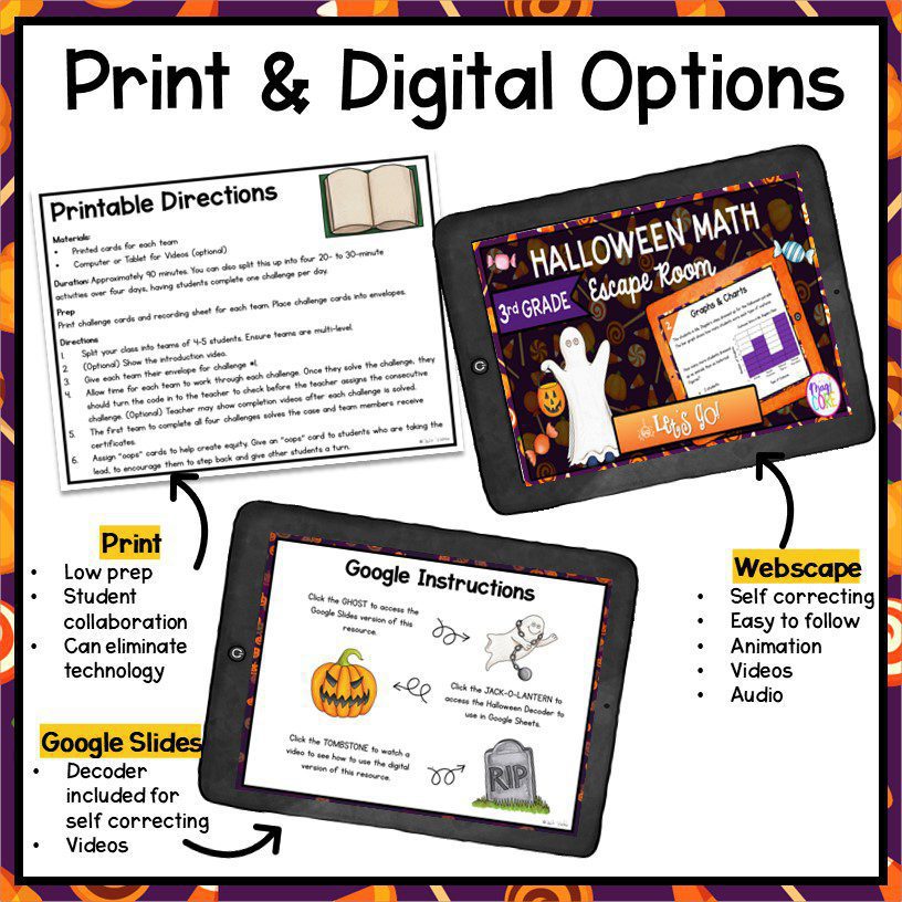 Halloween Math Review Escape Room 3rd Grade Digital Multiply Divide Place Value - Image 2
