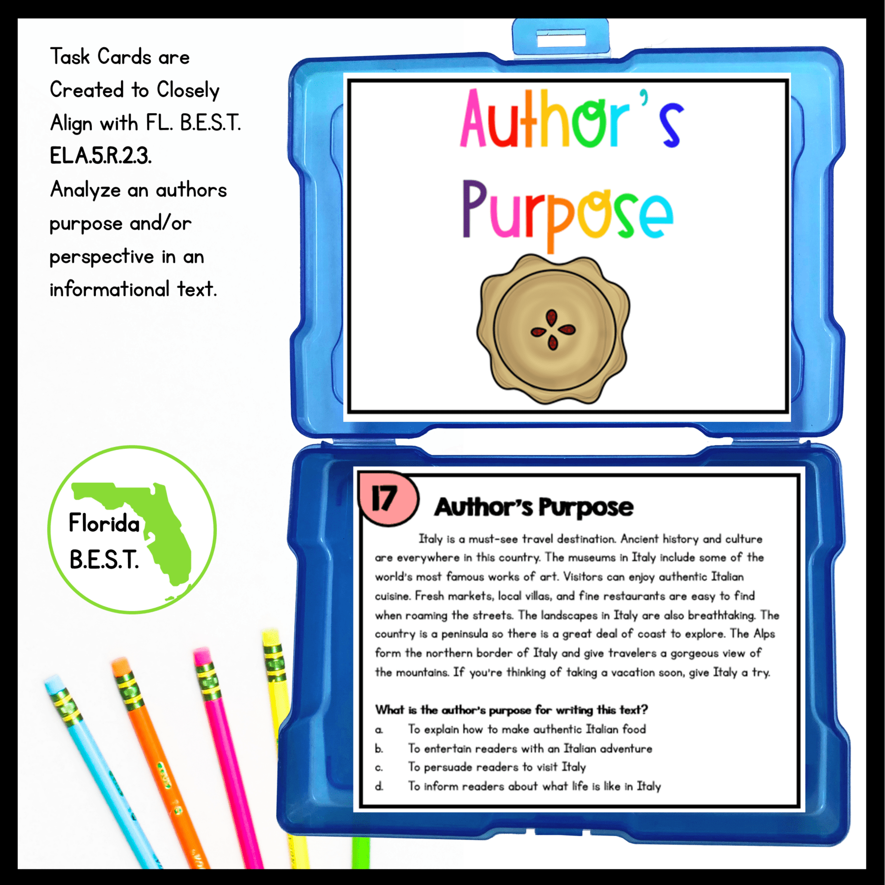 Author's Purpose Task Cards - 5th Grade - Florida BEST ELA.5.R.2.3 - Image 2