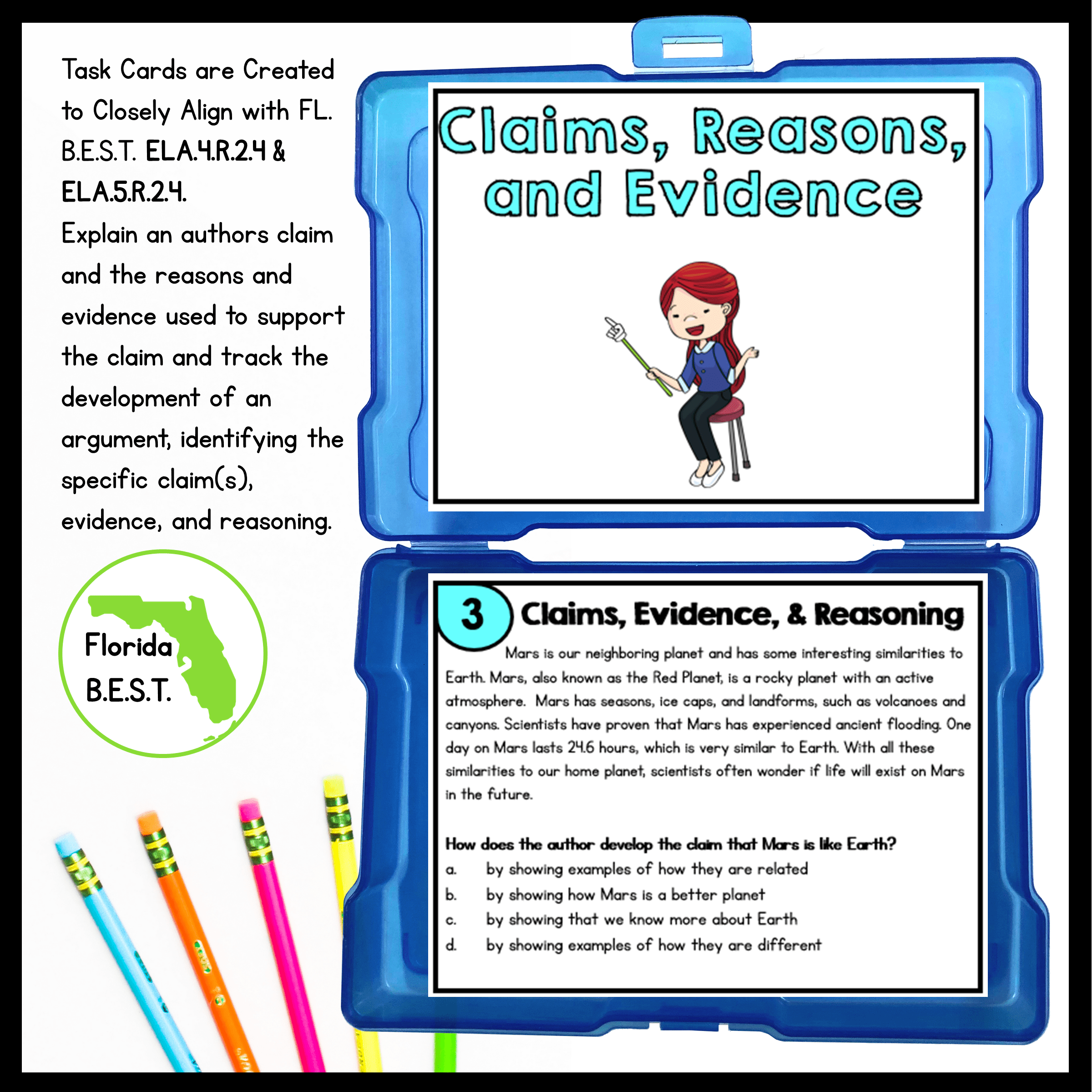 Author's Claim Task Cards 4th 5th Grade Florida FL BEST ELA.4.R.2.4 ELA.5.R.2.4 - Image 2