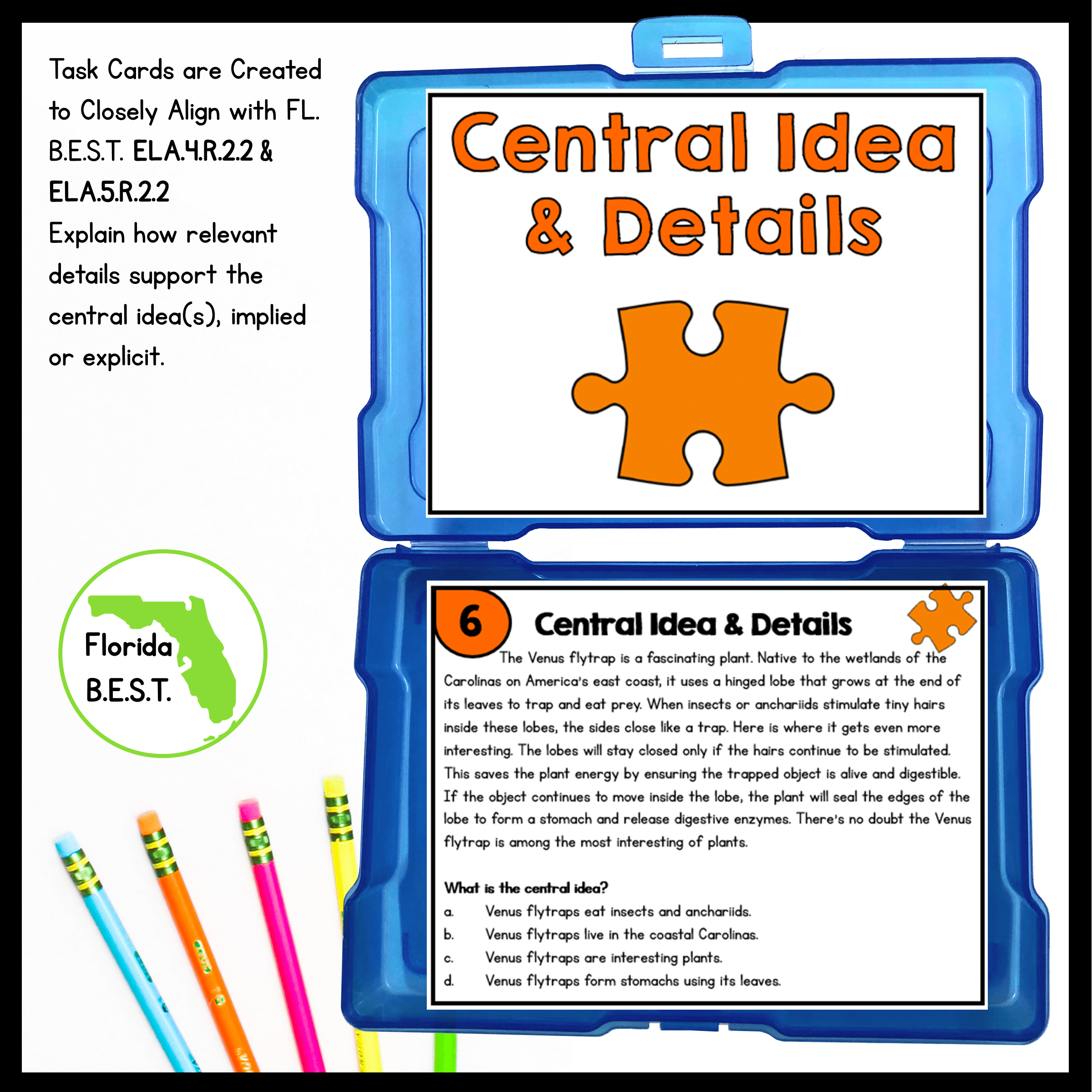 Central Idea Task Cards - 4th & 5th Grade FL BEST - ELA.4.R.2.2 & ELA.5.R.2.2 - Image 2
