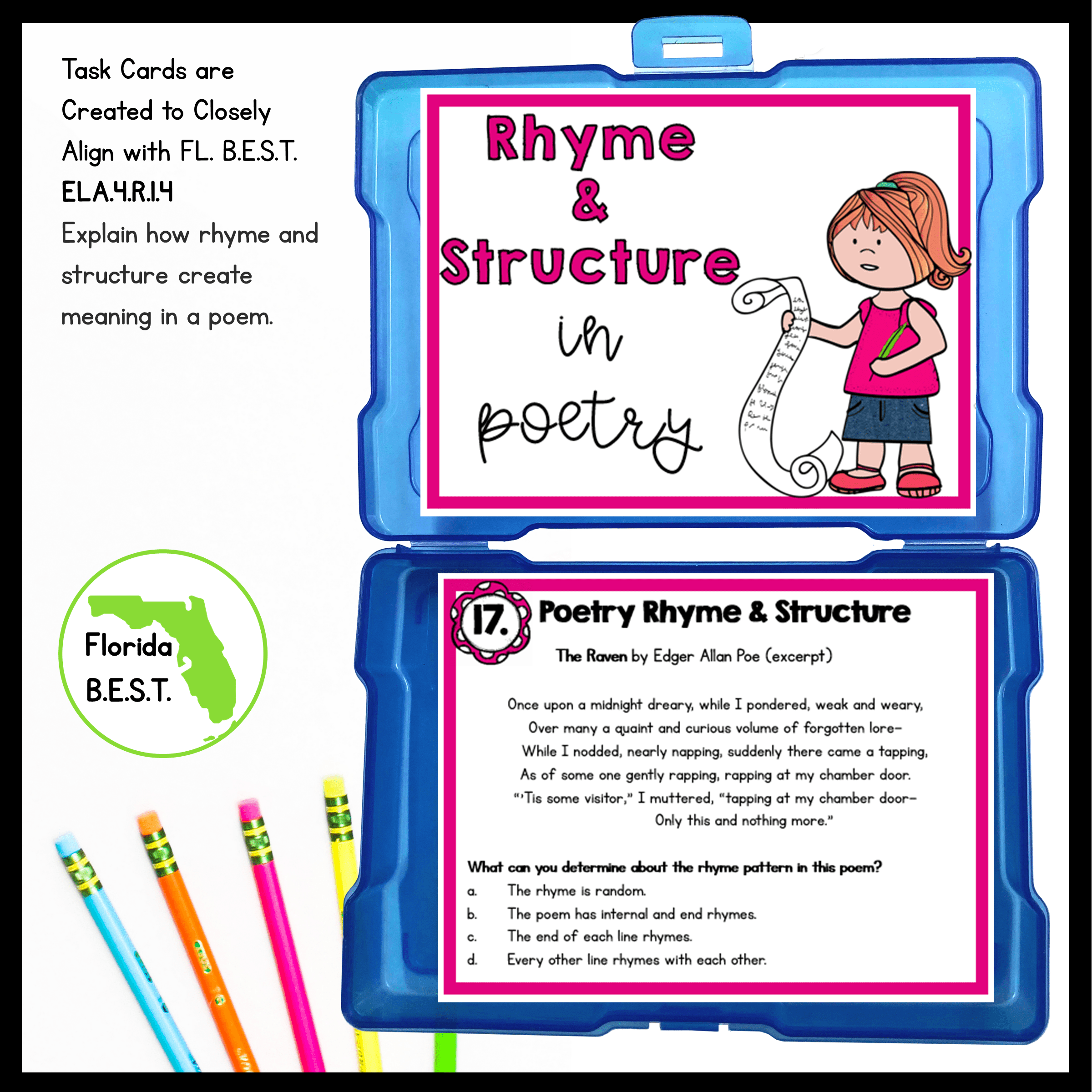 Rhyme & Structure in Poems Task Cards - 4th Grade FL BEST - ELA.4.R.1.4 - Image 2