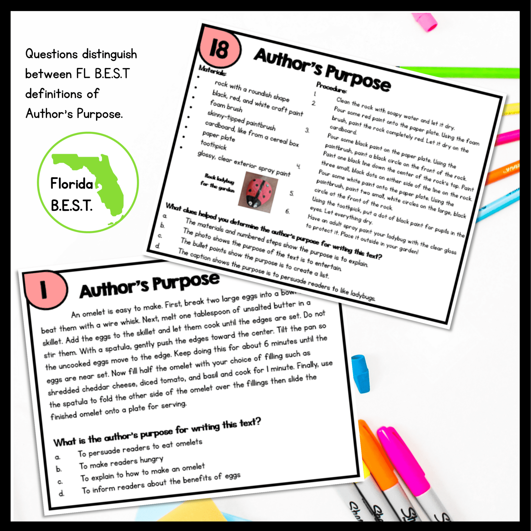 Author's Purpose Task Cards - 5th Grade - Florida BEST ELA.5.R.2.3 - Image 3