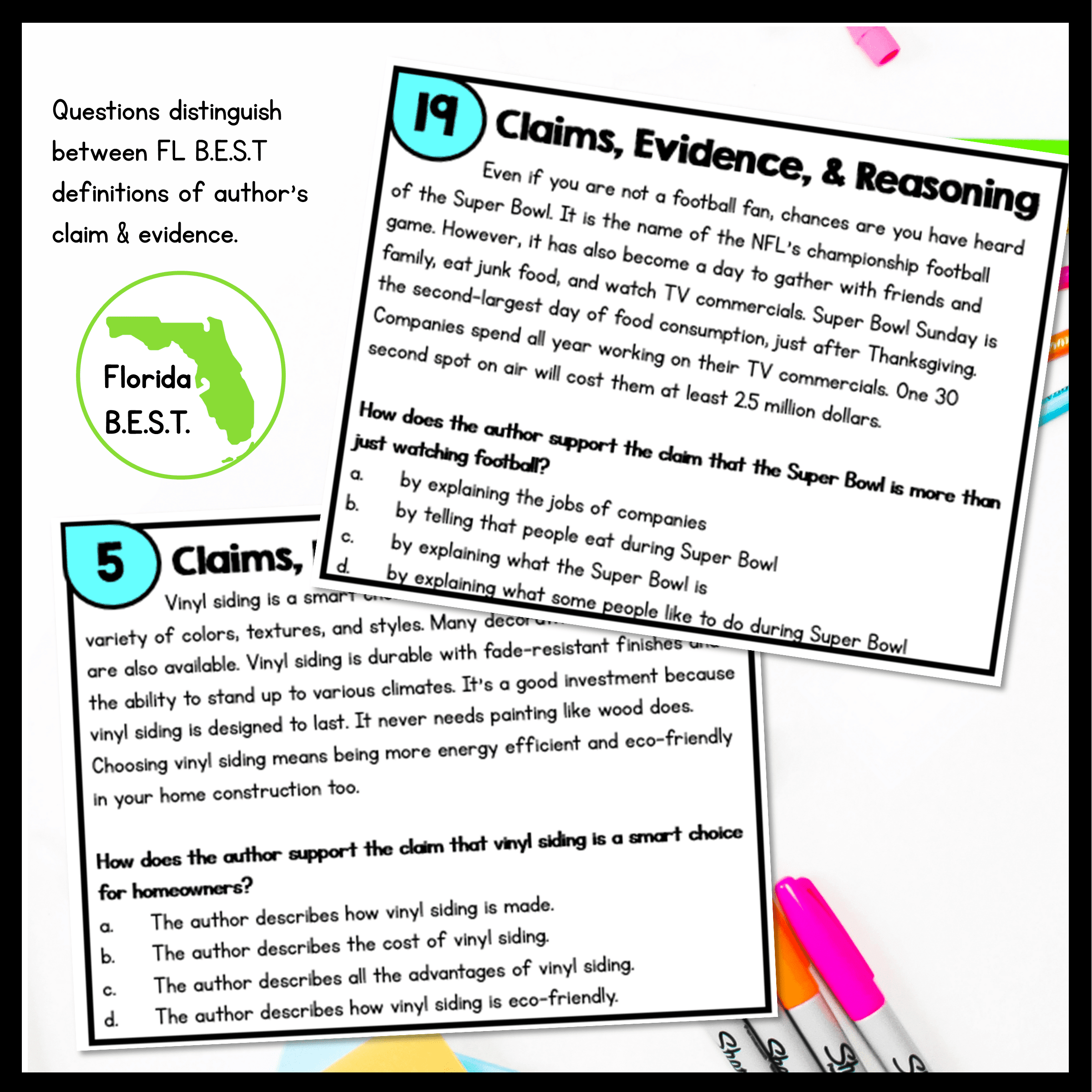 Author's Claim Task Cards 4th 5th Grade Florida FL BEST ELA.4.R.2.4 ELA.5.R.2.4 - Image 3