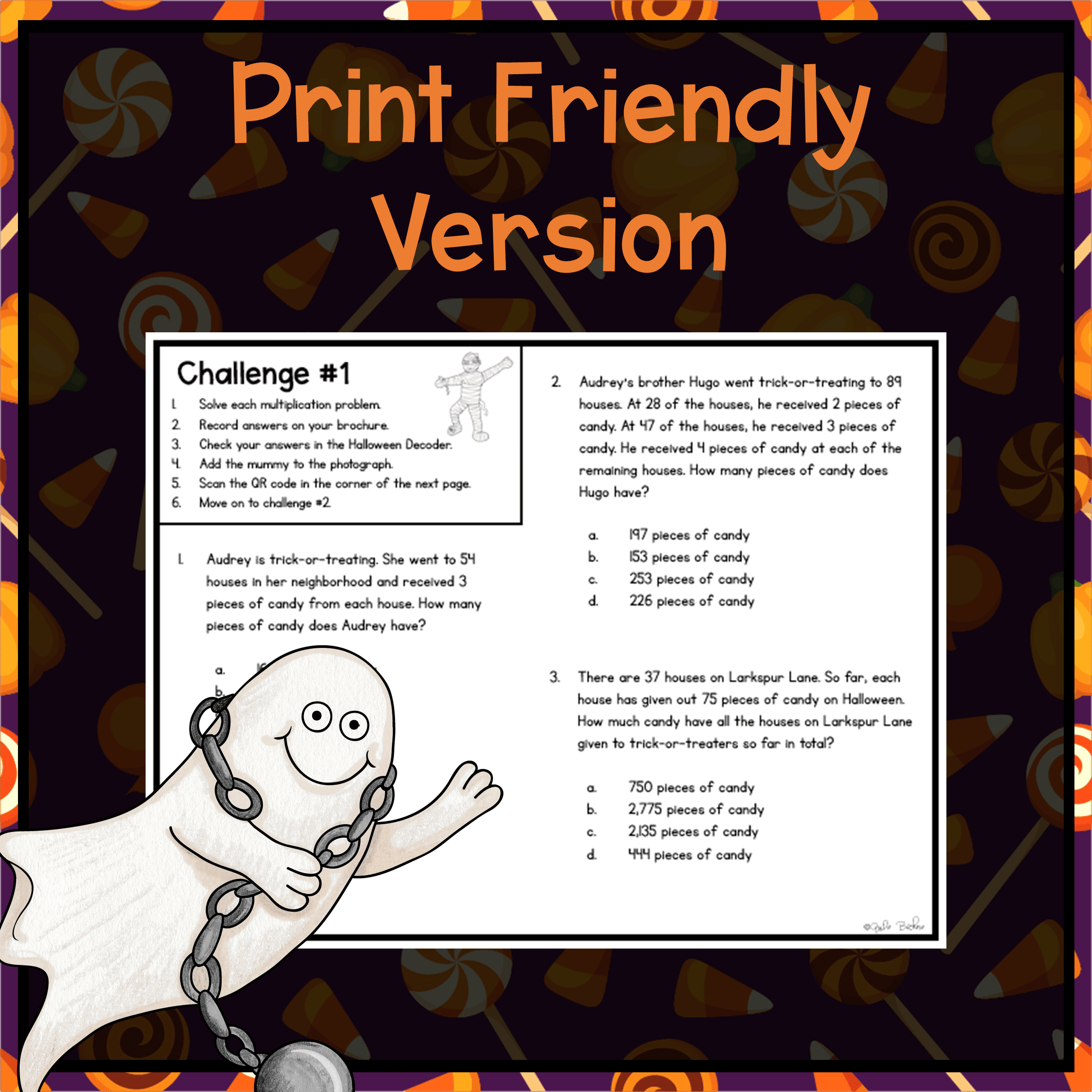 Halloween Math Review Escape Room 4th Grade Multiply Divide Place Value Fraction - Image 3
