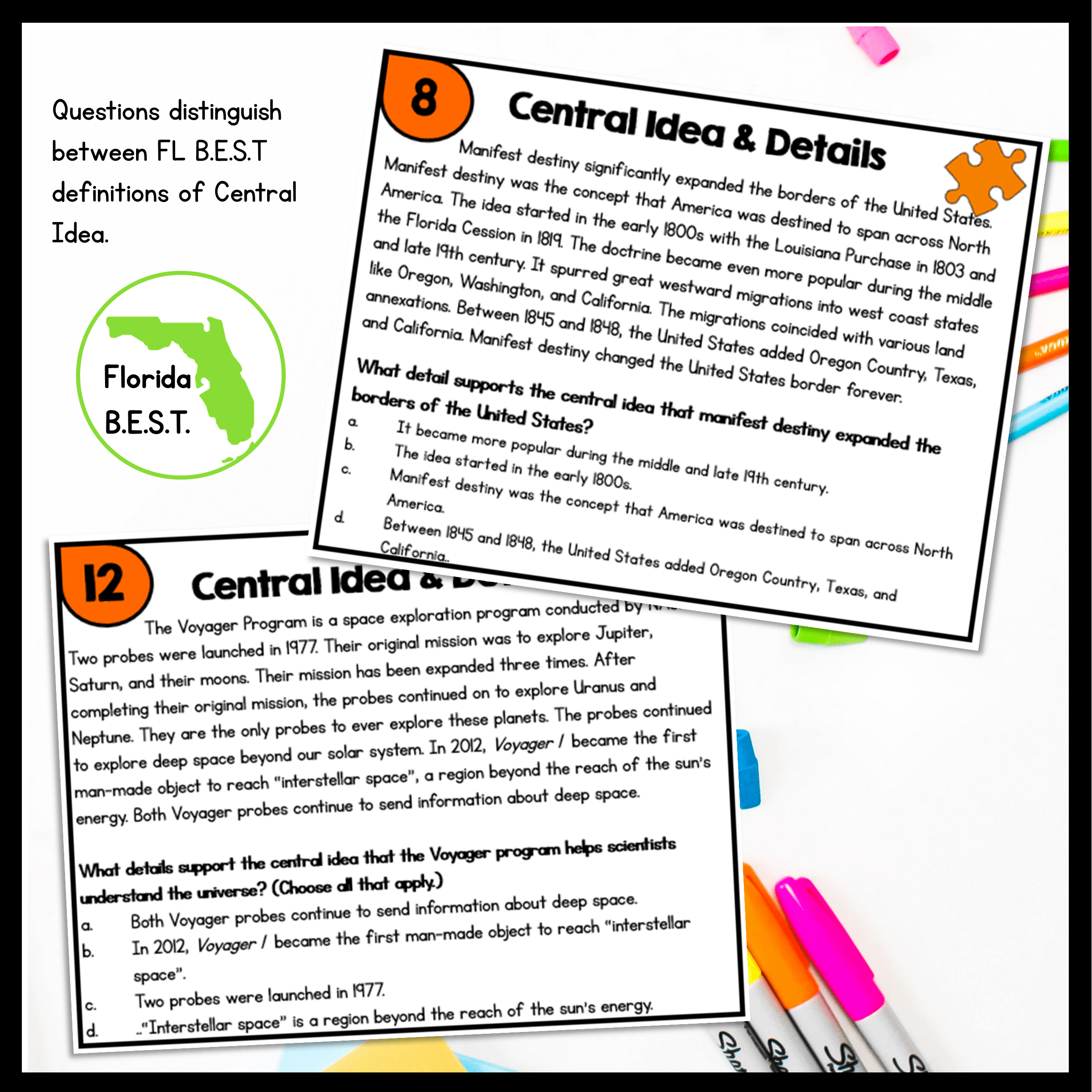 Central Idea Task Cards - 4th & 5th Grade FL BEST - ELA.4.R.2.2 & ELA.5.R.2.2 - Image 3
