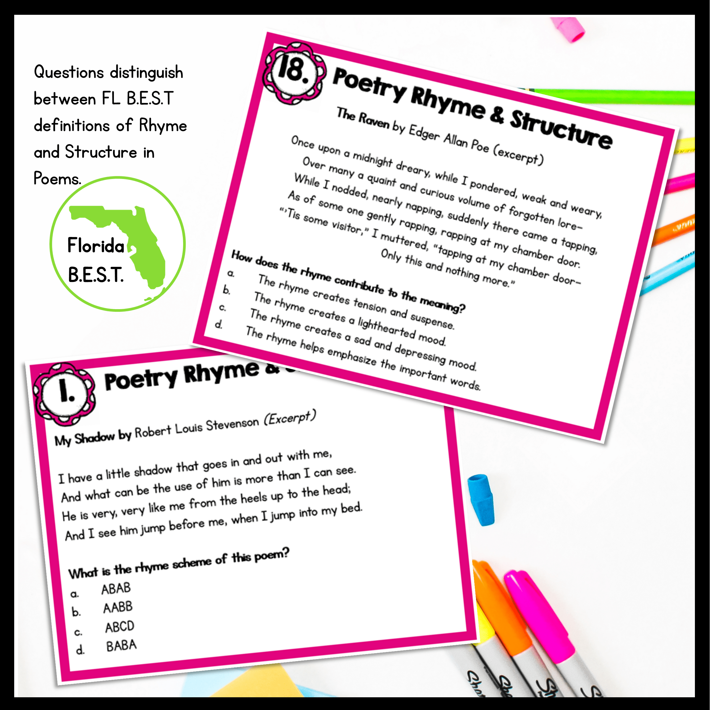 Rhyme & Structure in Poems Task Cards - 4th Grade FL BEST - ELA.4.R.1.4 - Image 3