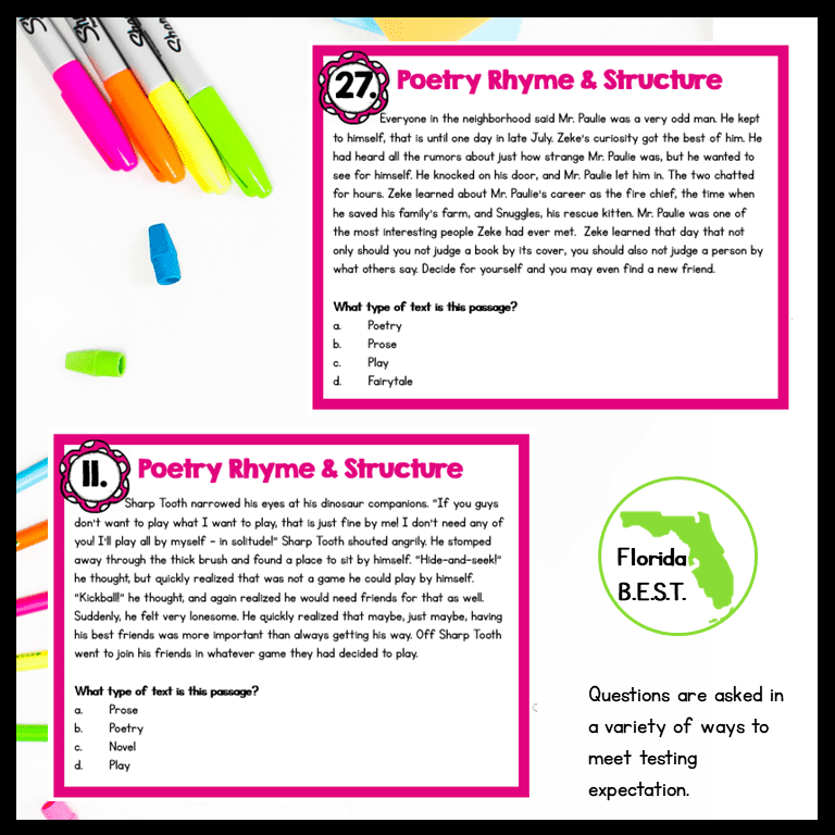 Florida BEST Reading Task Card Bundle 4th Grade - Image 4
