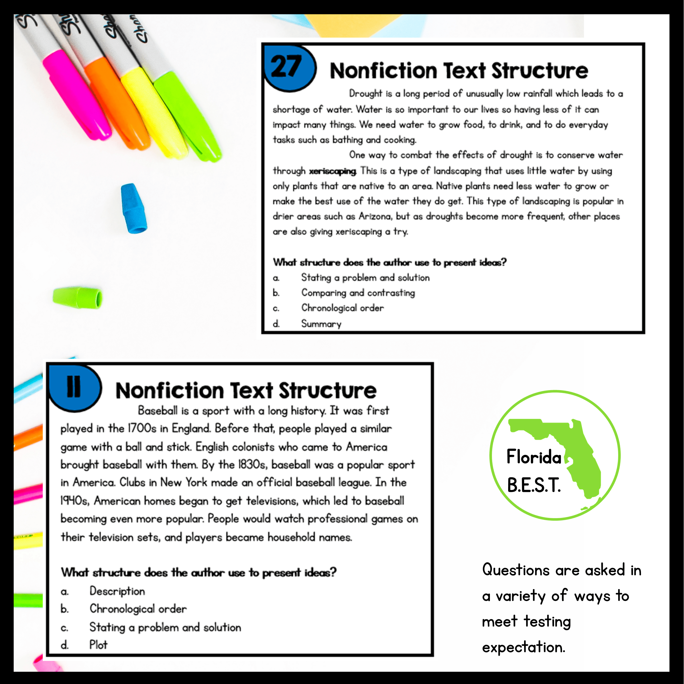 Nonfiction Text Structure Task Cards - 4th Grade FL BEST - ELA.4.R.2.1 - Image 4