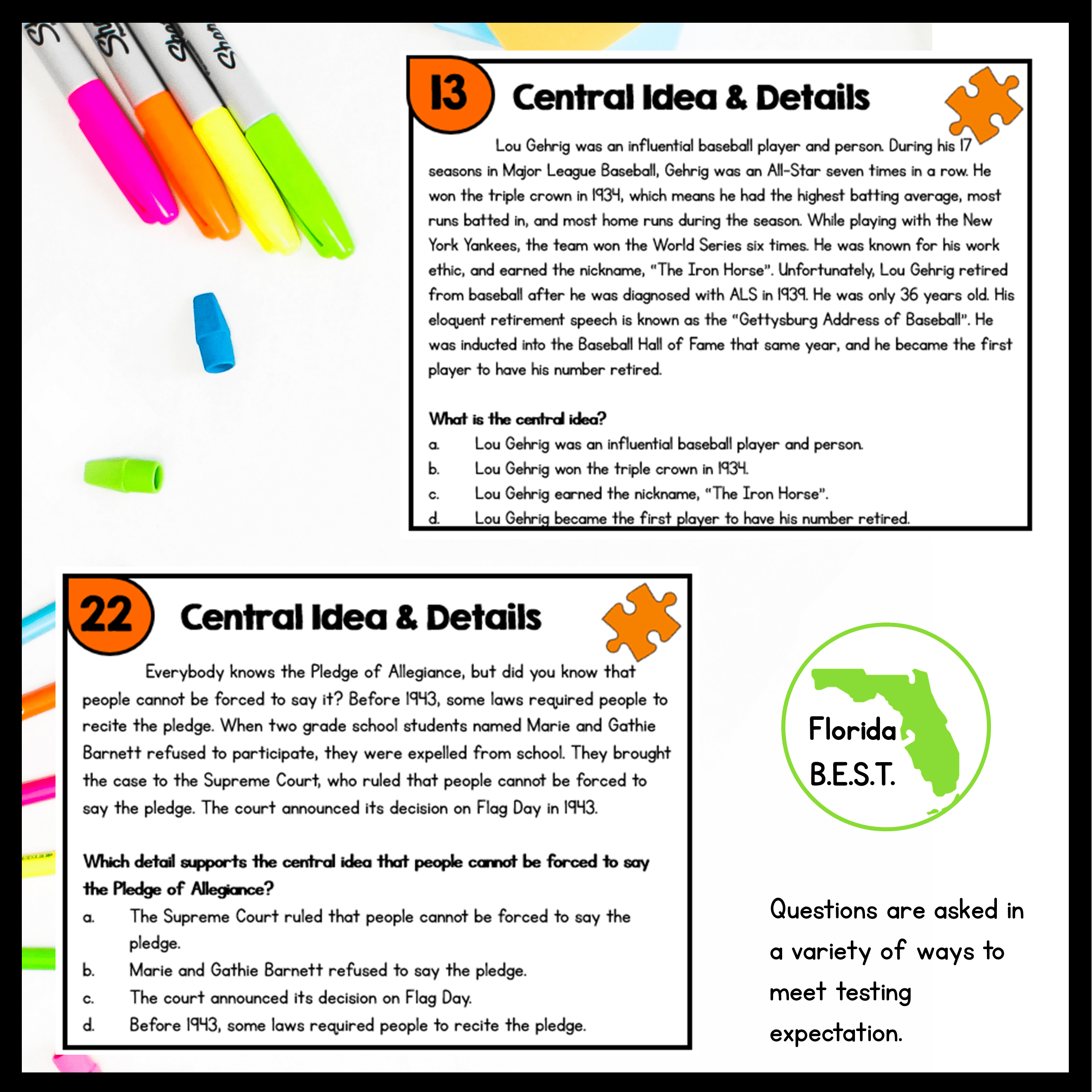Central Idea Task Cards - 4th & 5th Grade FL BEST - ELA.4.R.2.2 & ELA.5.R.2.2 - Image 4