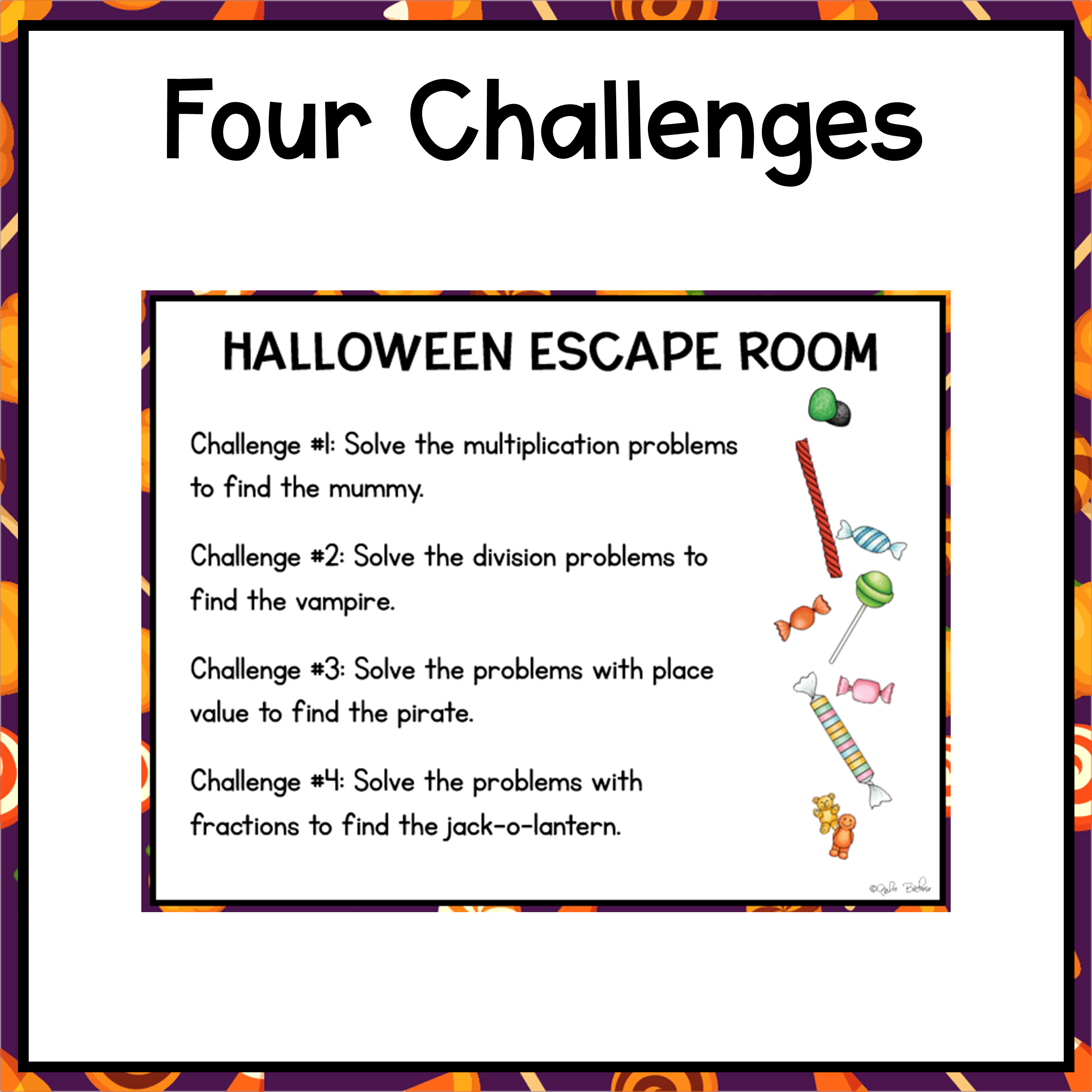 Halloween Math Review Escape Room 4th Grade Multiply Divide Place Value Fraction - Image 5