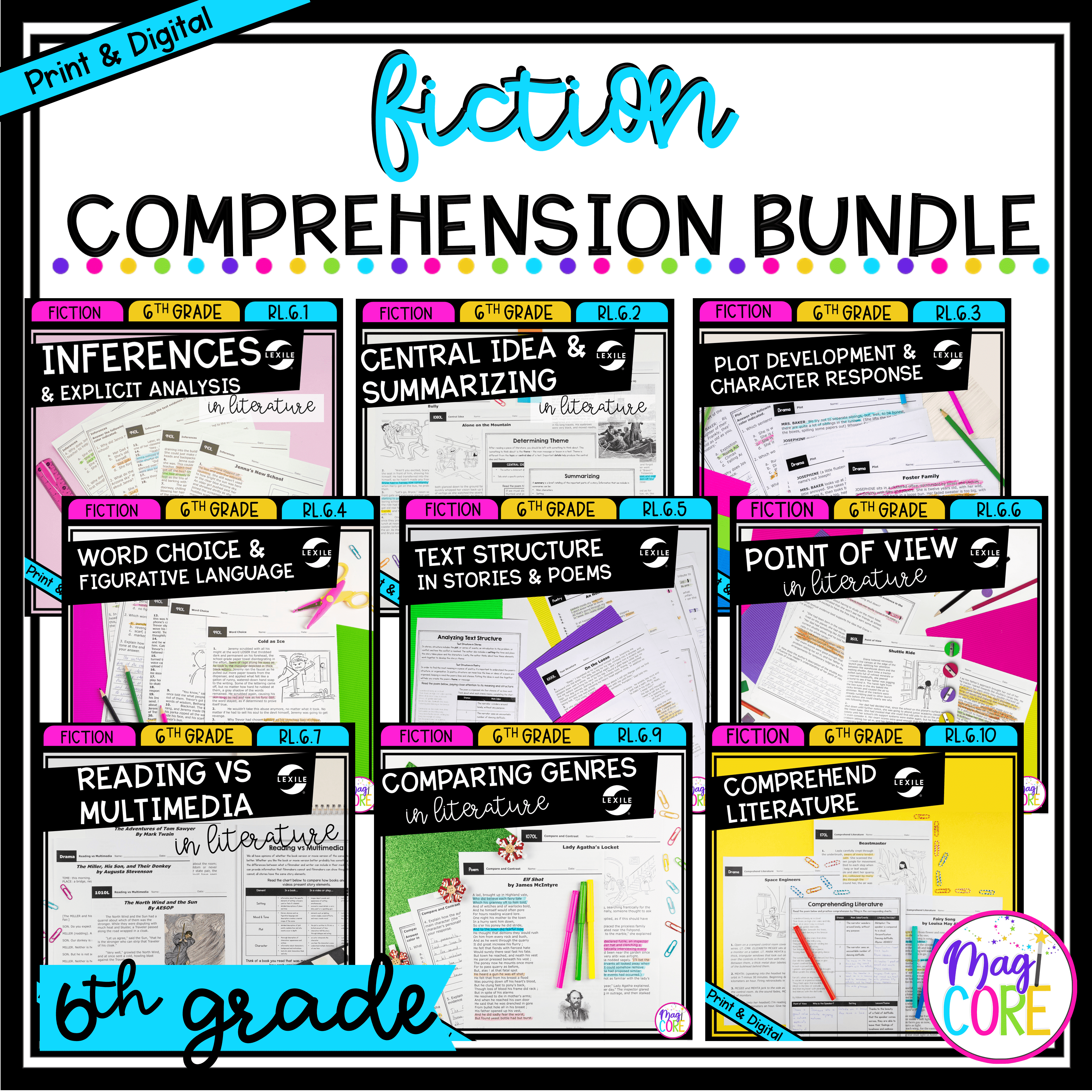 6th Grade Fiction Reading Comprehension Bundle - Reading Passage Based Units