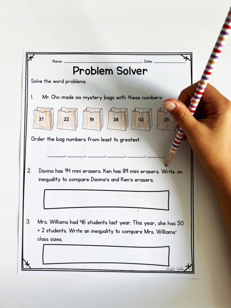 When teaching number comparison (1.NBT.B.3), allow students the opportunity to identify small or large quantities before using symbols to compare them.
