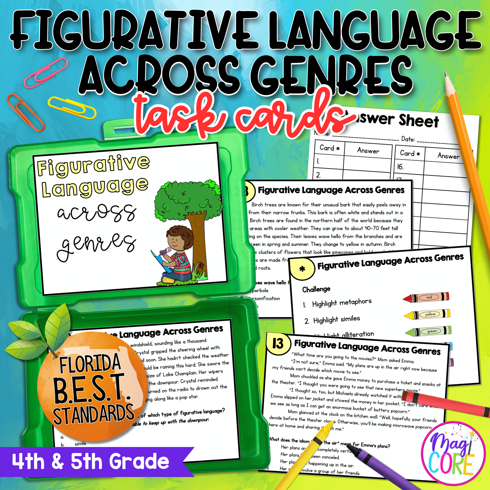 Figurative Language Task Cards - 4th & 5th Grade - FL BEST ELA.4.R.3.1/5.R.3.1
