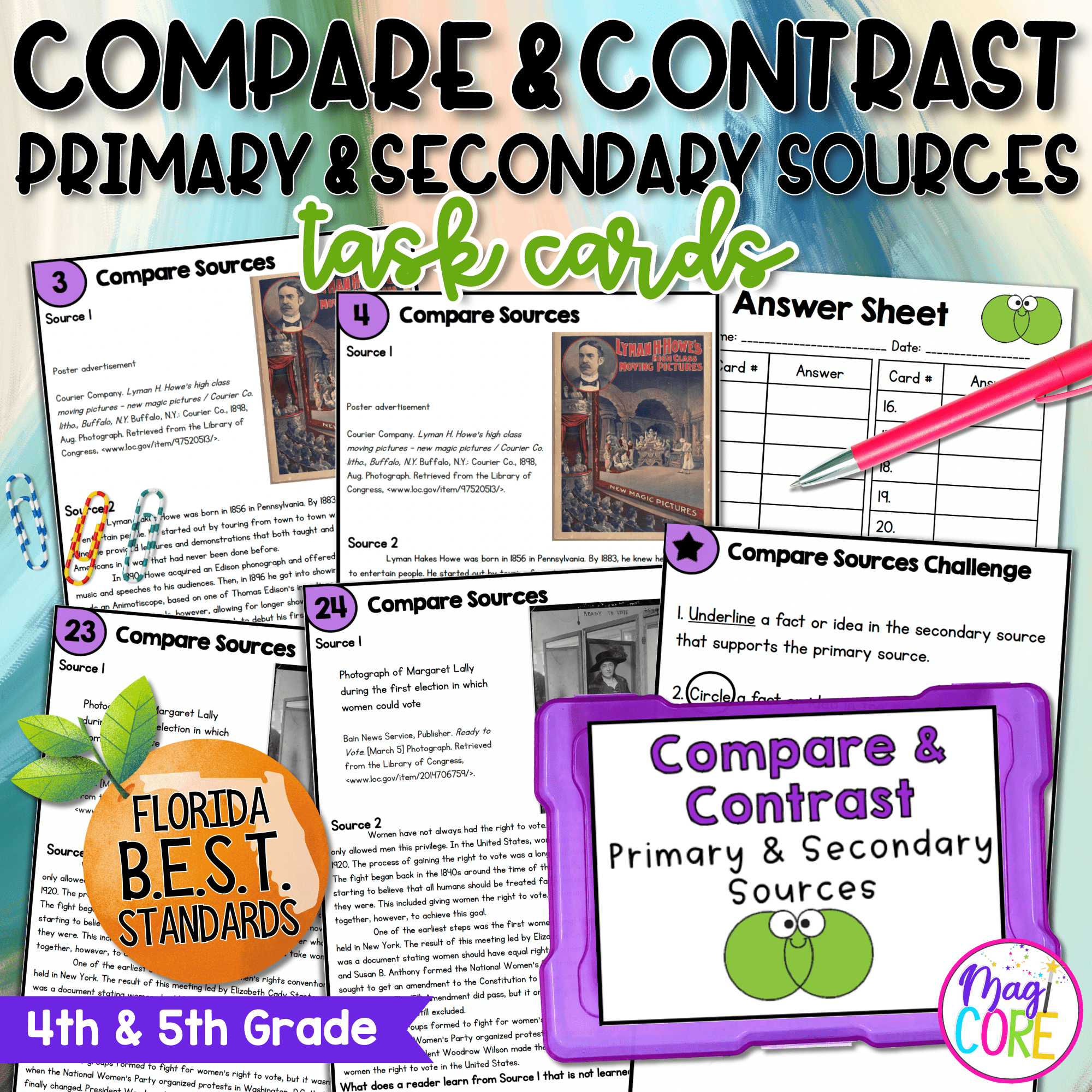 Compare and Contrast Task Cards - 4th & 5th Grade - FL BEST ELA.4.R.3.3/5.R.3.3