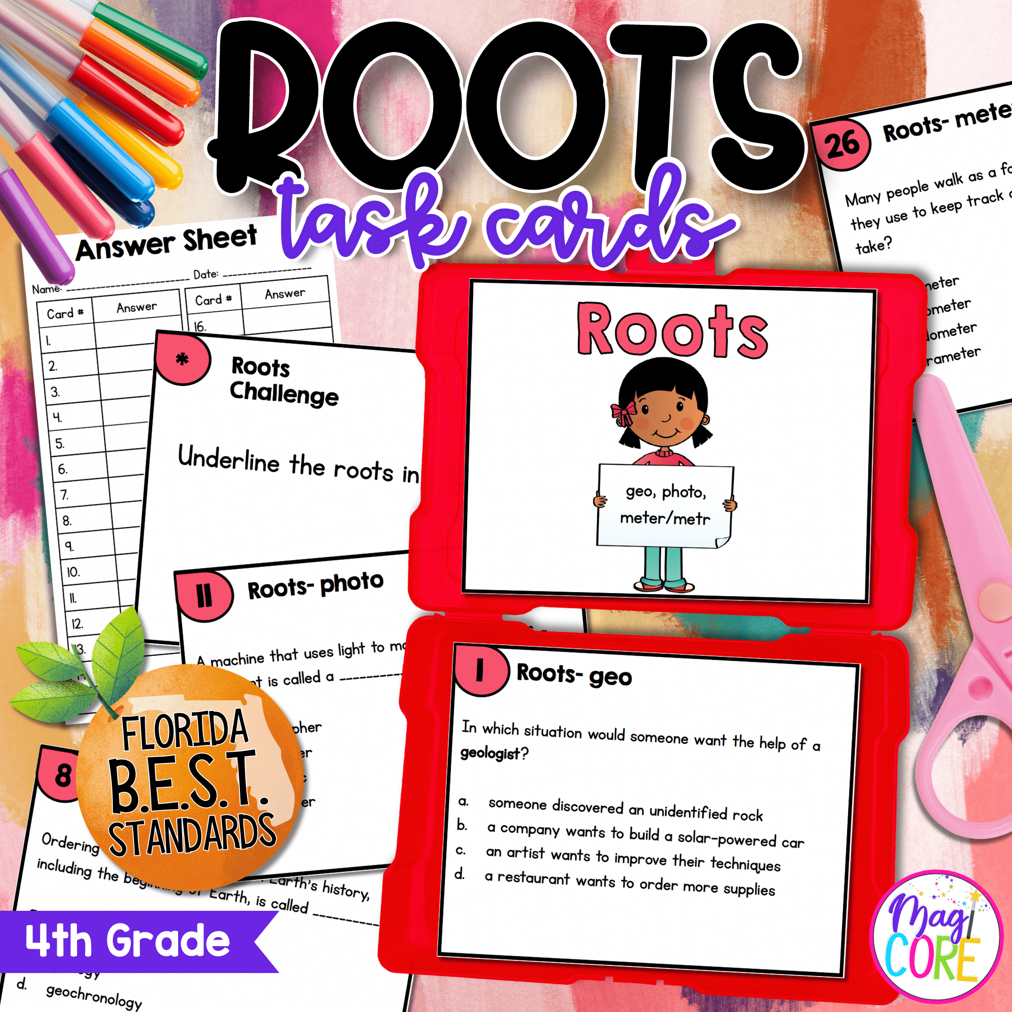 Roots Task Cards - 4th Grade FL BEST - ELA.4.V.1.2