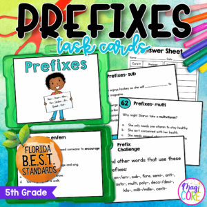 Prefixes Task Cards - 5th Grade FL BEST - ELA.5.V.1.2
