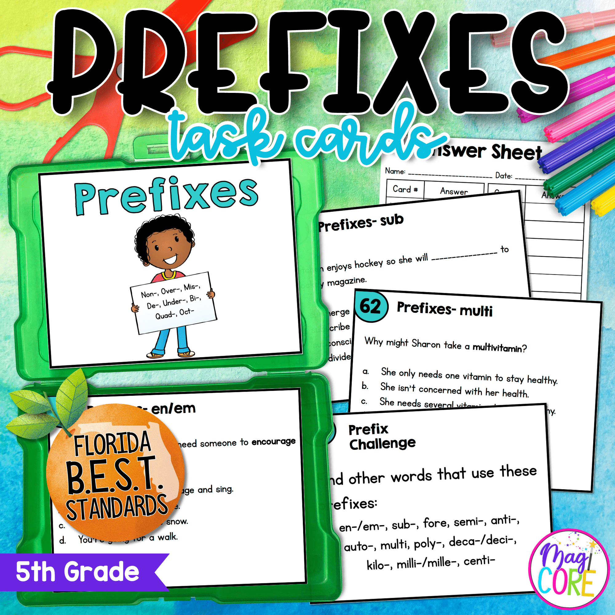 Prefixes Task Cards - 5th Grade FL BEST - ELA.5.V.1.2