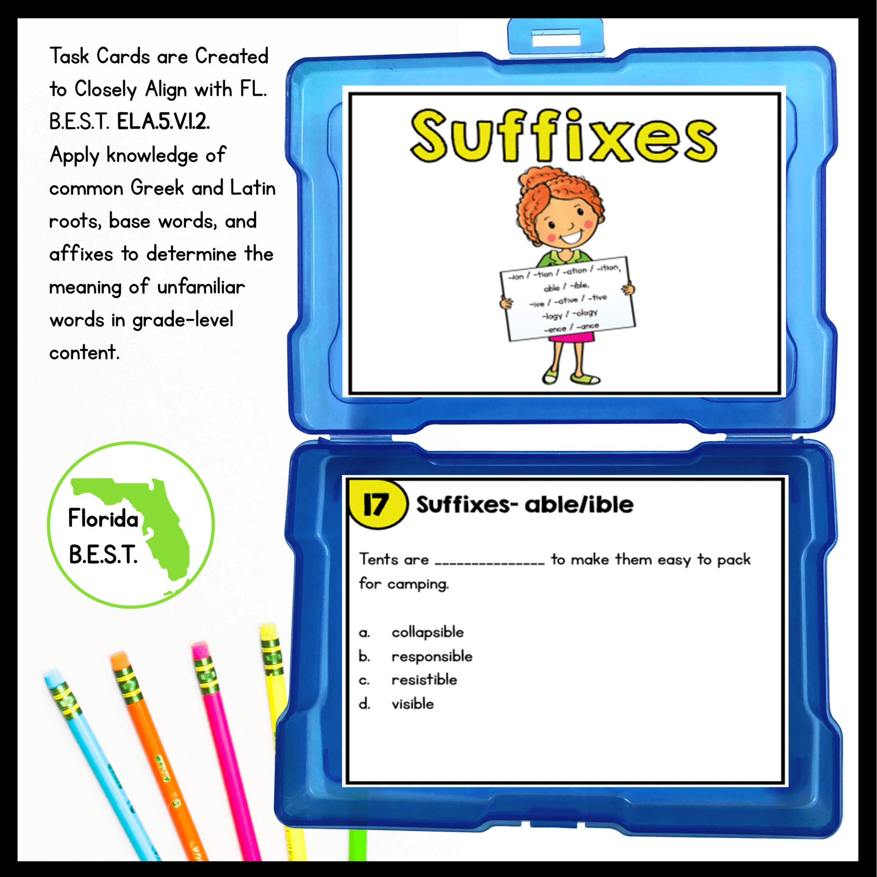 Suffixes Task Cards - 5th Grade FL BEST - ELA.5.V.1.2 - Image 2