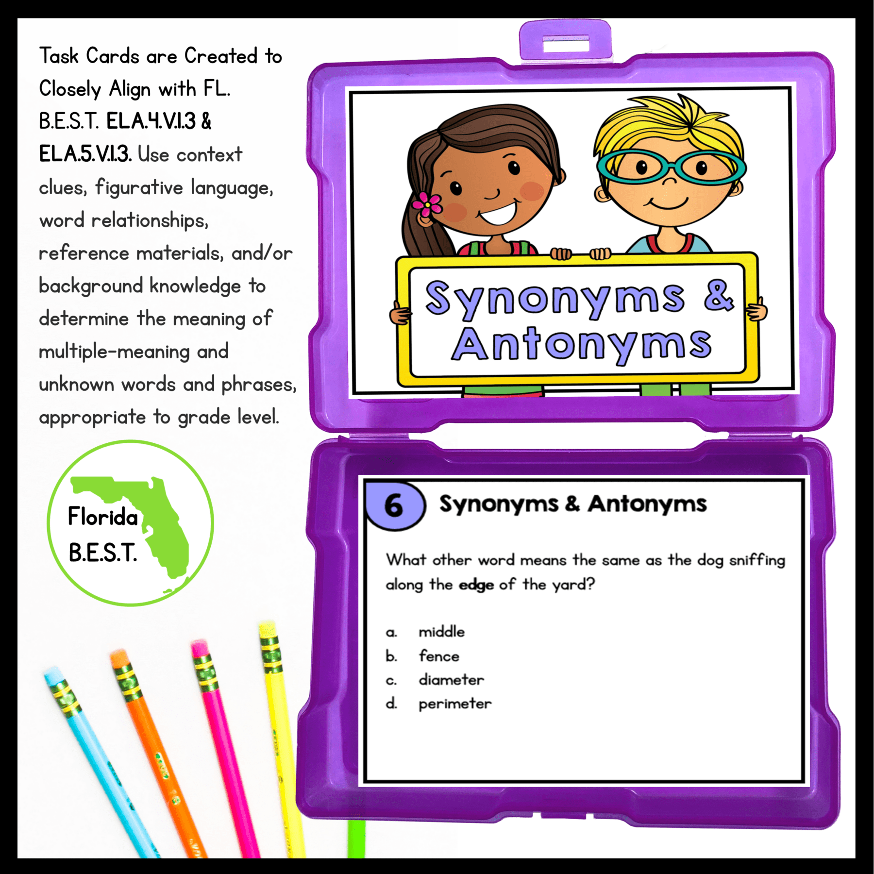 Synonyms & Antonyms Task Cards - 4th & 5th Grade FL BEST ELA.4.V.1.3 ELA.5.V.1.3 - Image 2