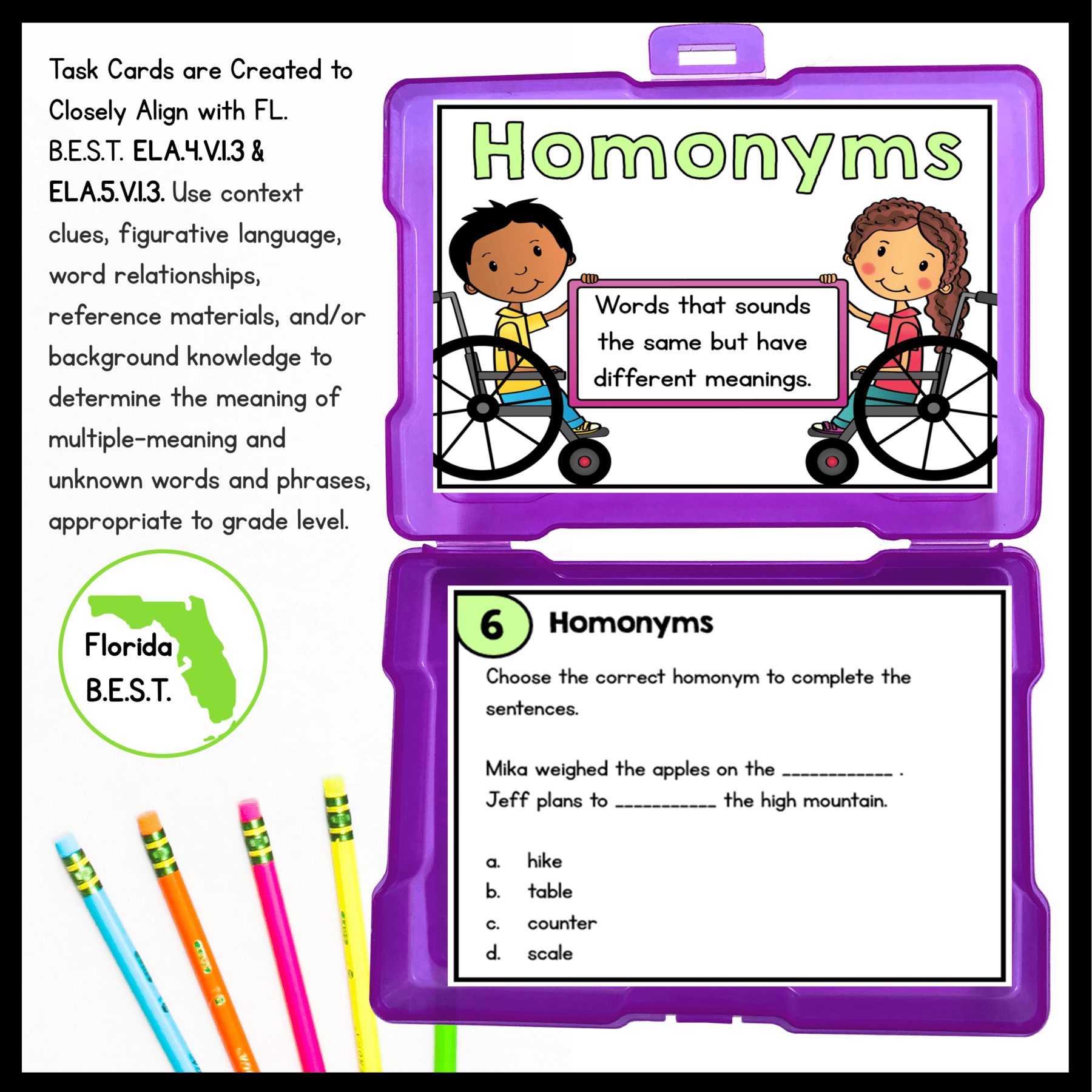 Homonyms Task Cards - 4th & 5th Grade - FL BEST ELA.4.V.1.3/5.V.1.3 - Image 2