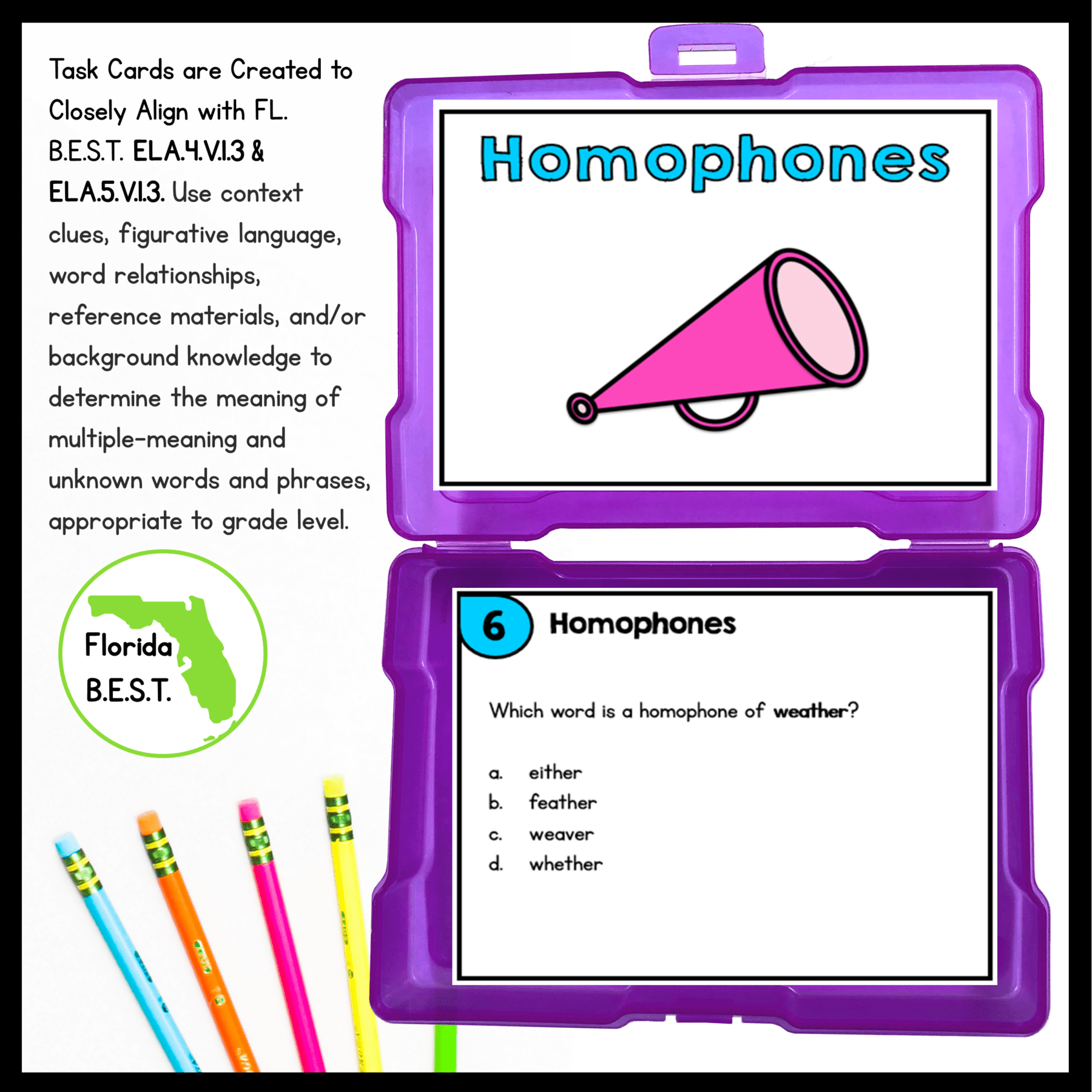 Homophones Task Cards - 4th & 5th Grade - FL BEST ELA.4.V.1.3 & ELA.5.V.1.3 - Image 2