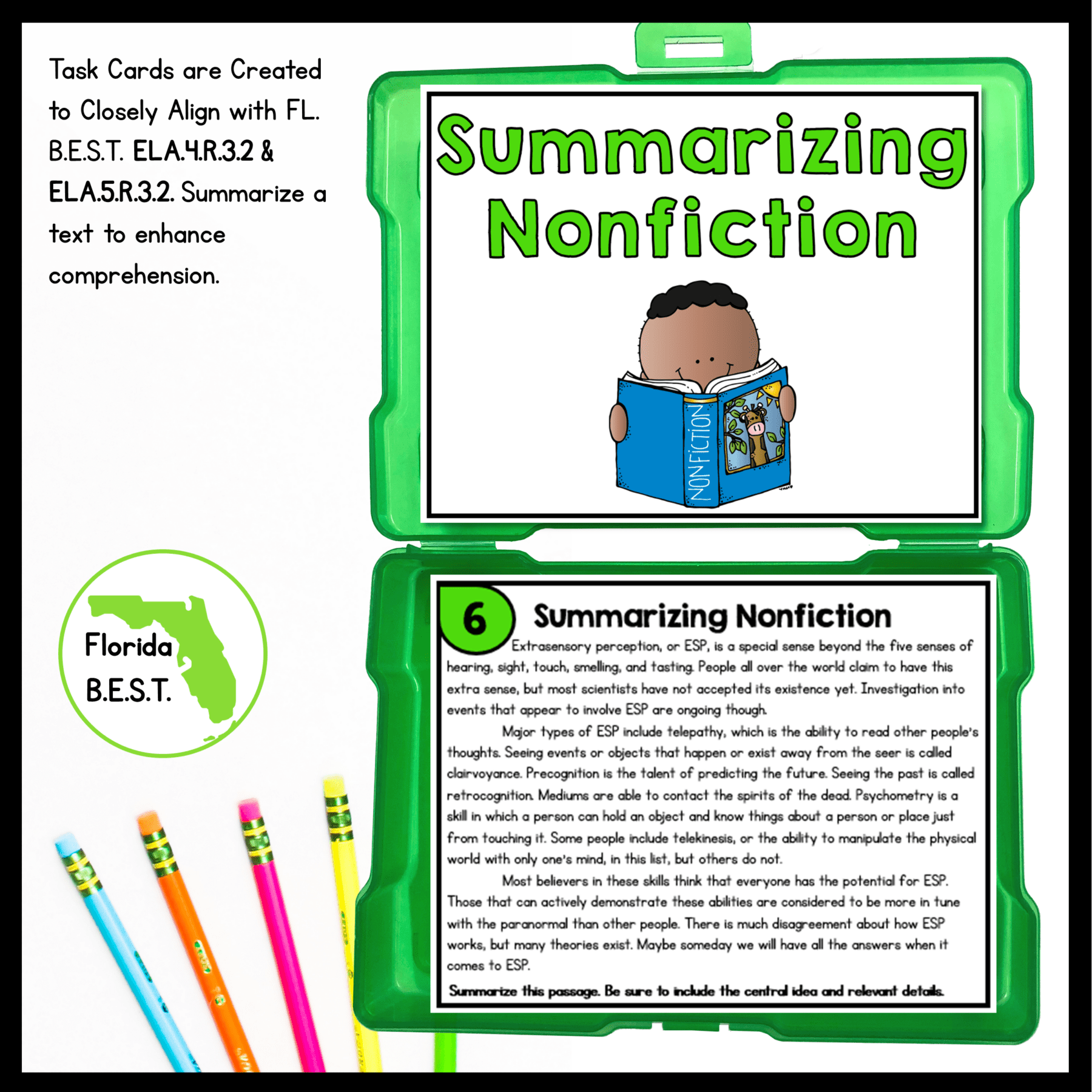 Summarizing Nonfiction Task Cards 4th & 5th Grade - FL BEST ELA.4.R.3.2/5.R.3.2 - Image 2