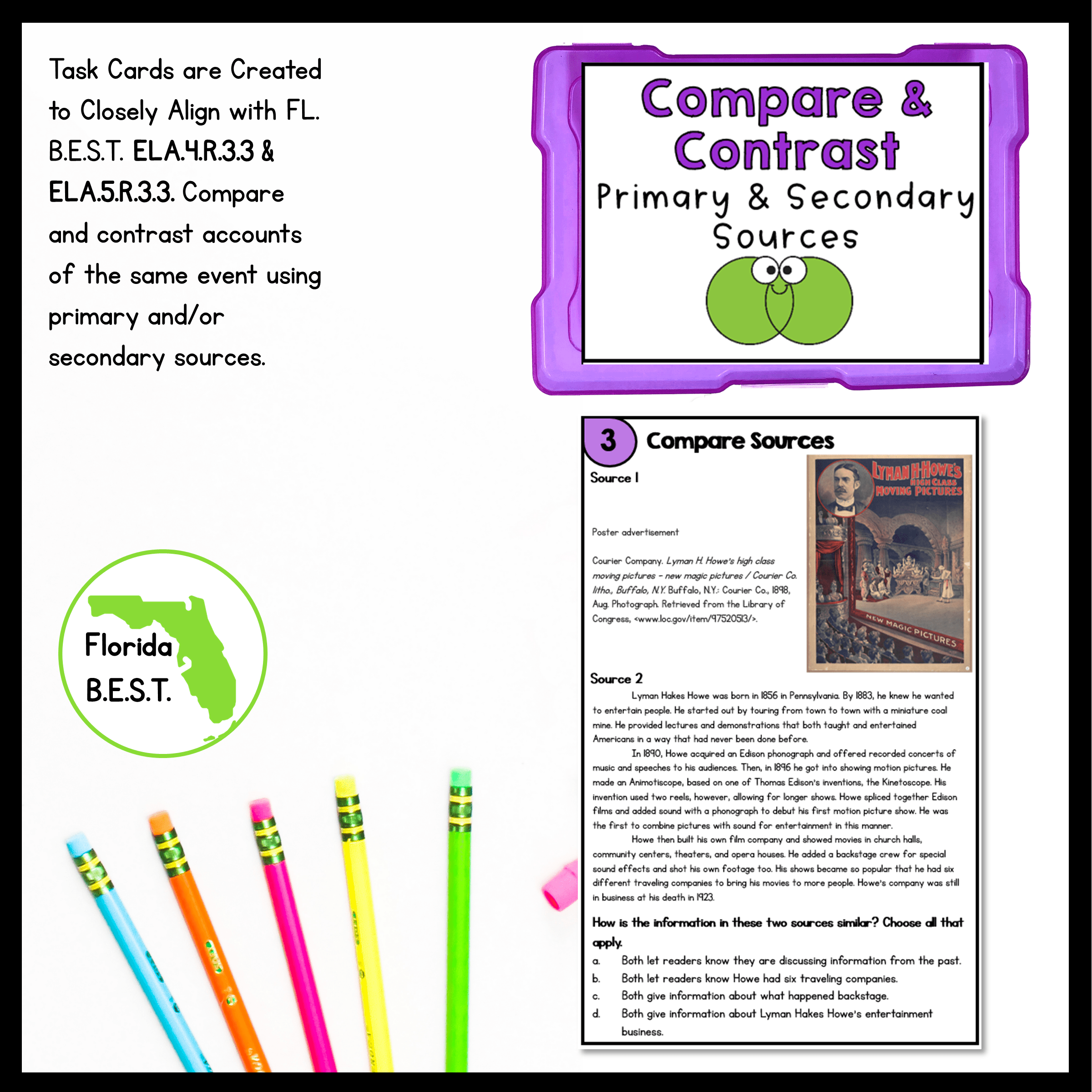 Compare and Contrast Task Cards - 4th & 5th Grade - FL BEST ELA.4.R.3.3/5.R.3.3 - Image 2
