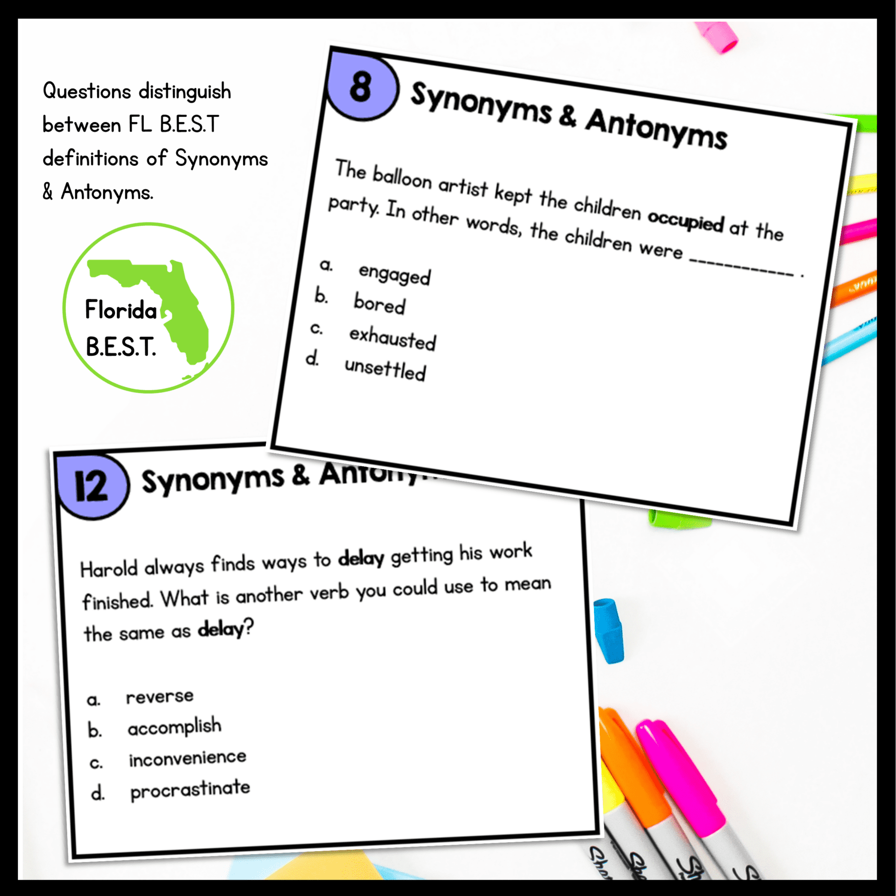 Synonyms & Antonyms Task Cards - 4th & 5th Grade FL BEST ELA.4.V.1.3 ELA.5.V.1.3 - Image 3
