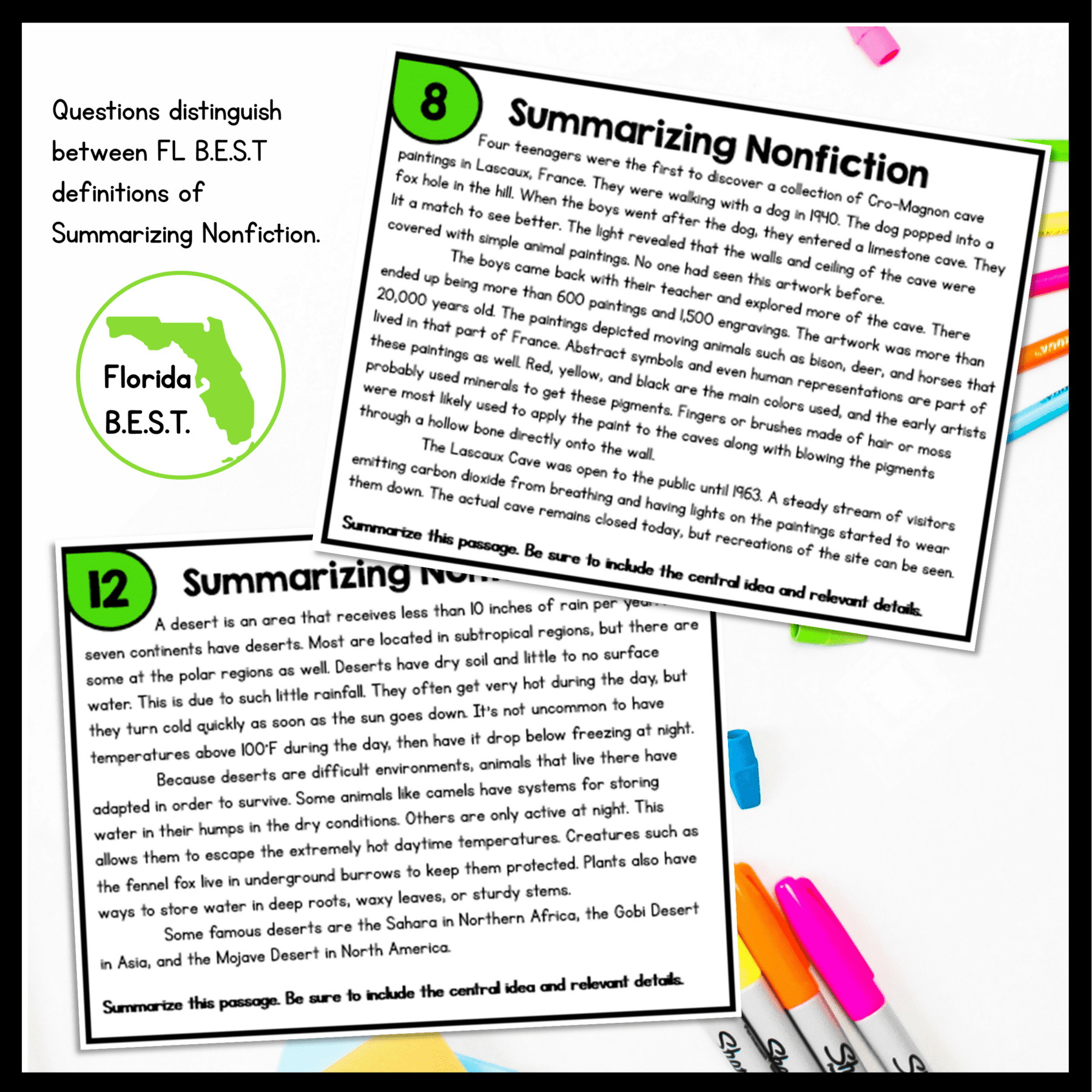 Summarizing Nonfiction Task Cards 4th & 5th Grade - FL BEST ELA.4.R.3.2/5.R.3.2 - Image 3